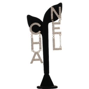 Chanel Crystal Logo Letter Drop Earrings