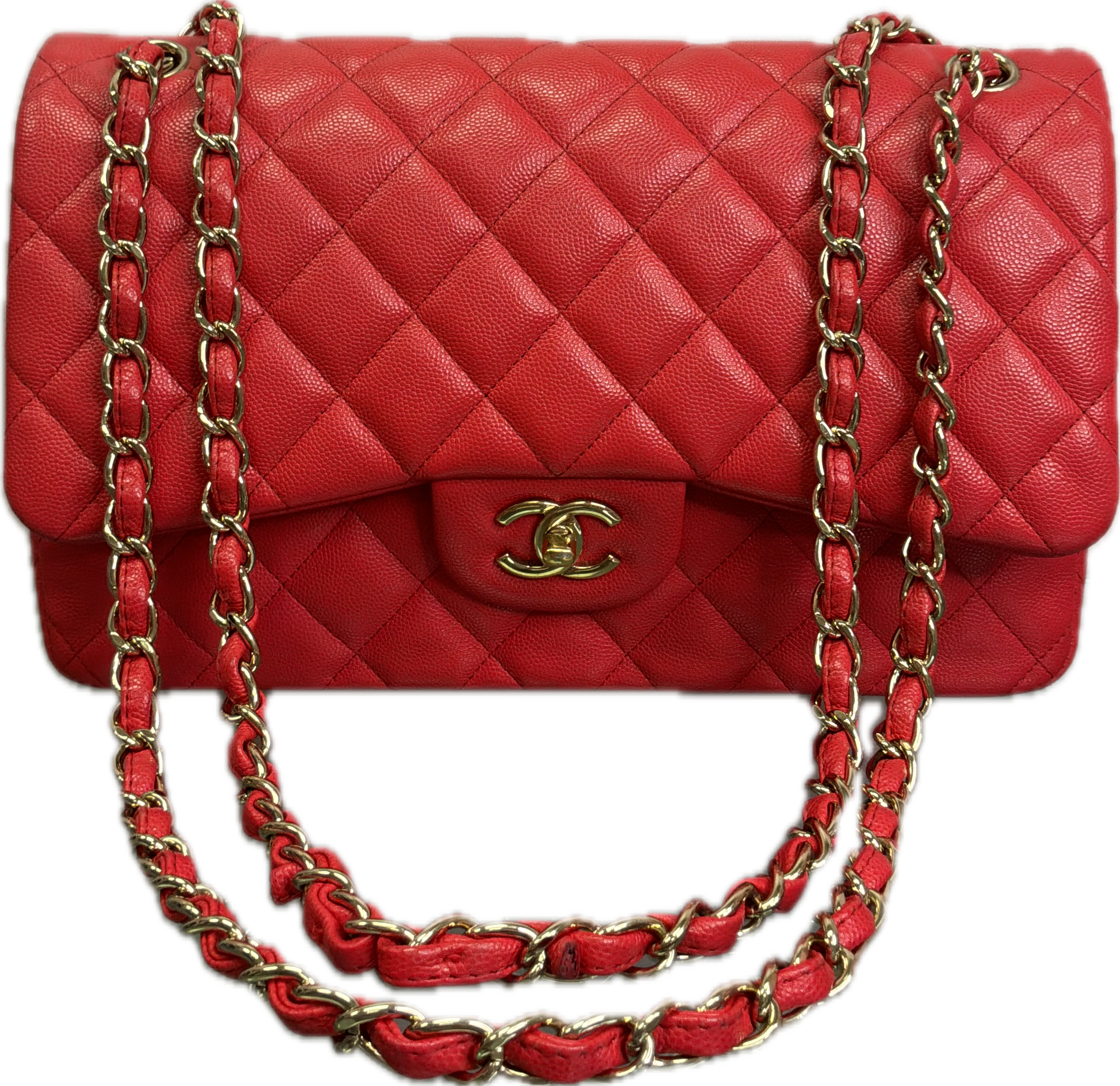 Chanel Jumbo Classic Flap Red Caviar Leather Crossbody Handbag