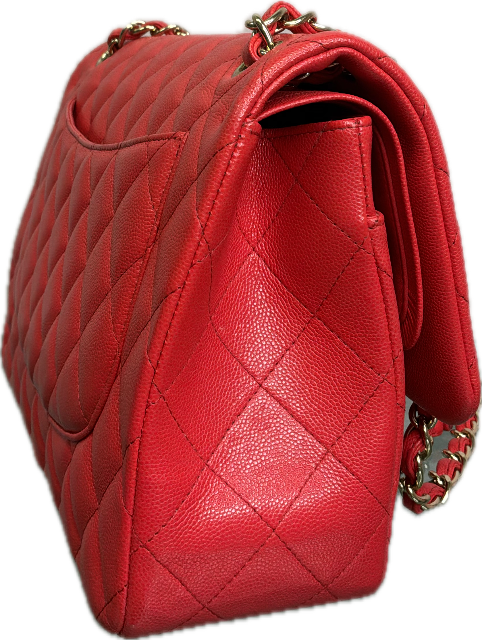 Chanel Jumbo Classic Flap Red Caviar Leather Crossbody Handbag - Image 4