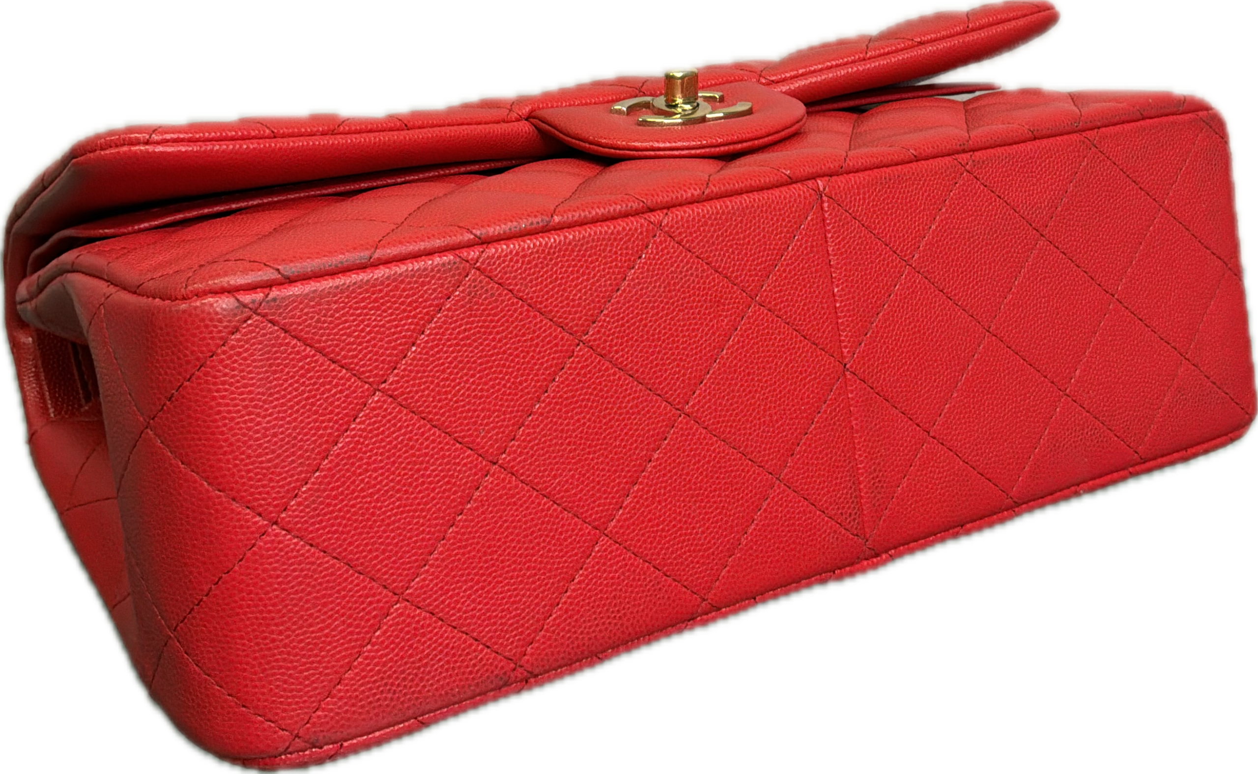 Chanel Jumbo Classic Flap Red Caviar Leather Crossbody Handbag - Image 5