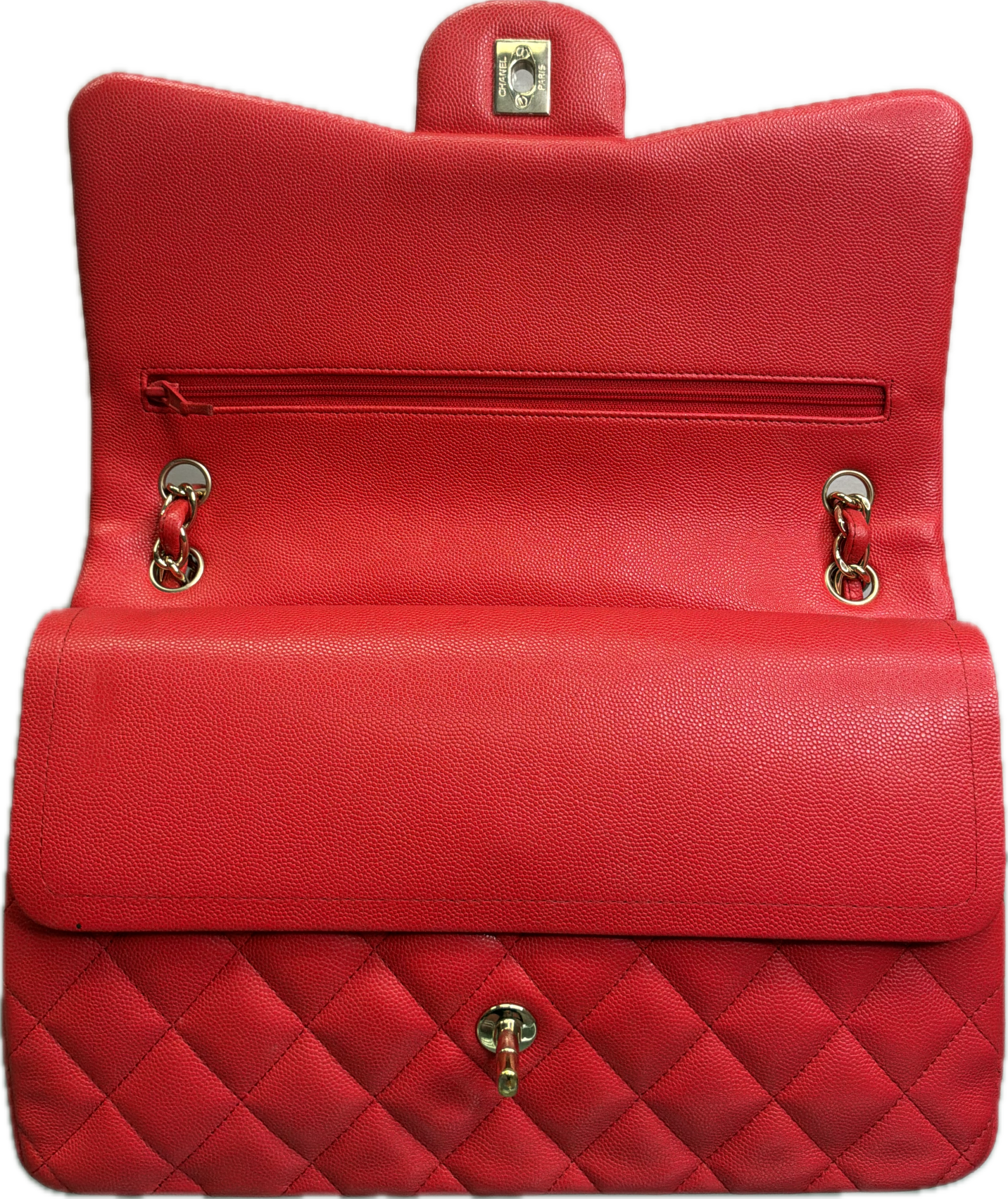 Chanel Jumbo Classic Flap Red Caviar Leather Crossbody Handbag - Image 6