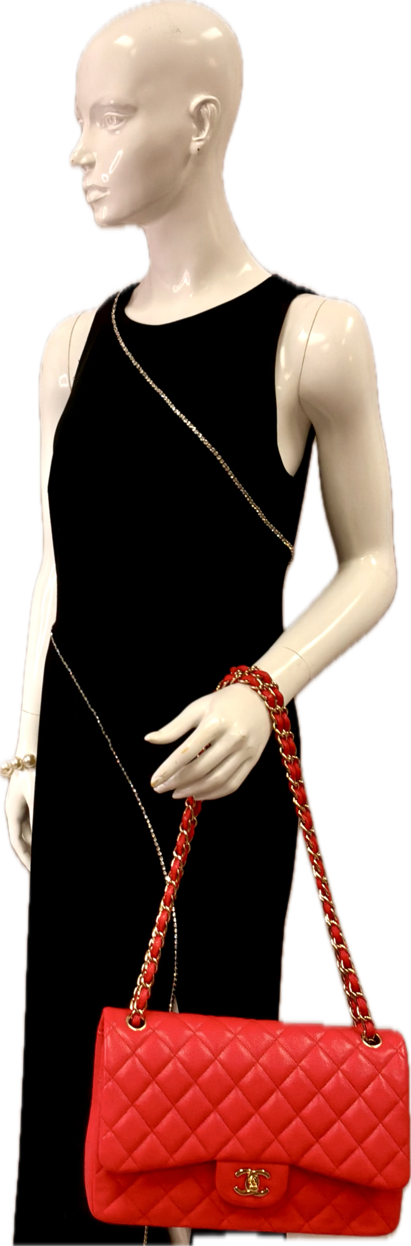 Chanel Jumbo Classic Flap Red Caviar Leather Crossbody Handbag - Image 8