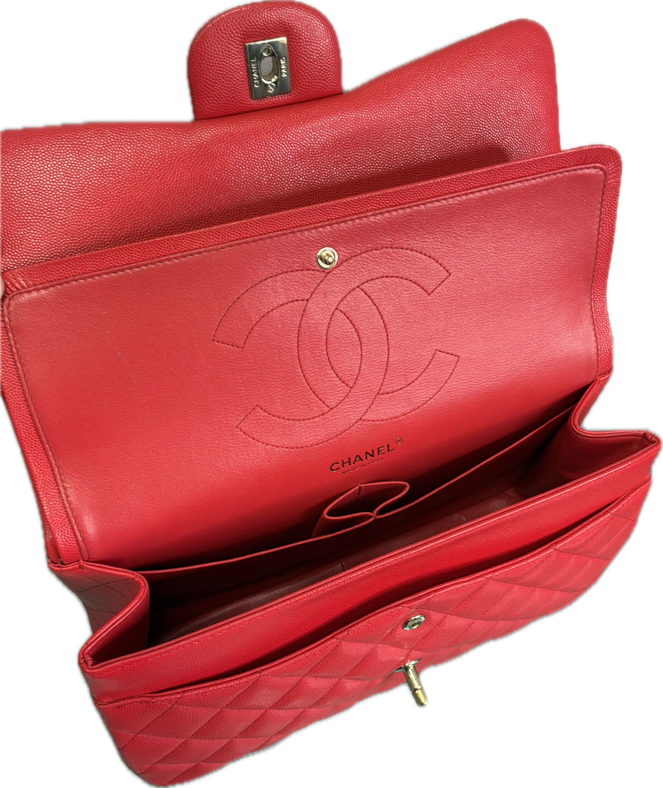 Chanel Jumbo Classic Flap Red Caviar Leather Crossbody Handbag - Image 7