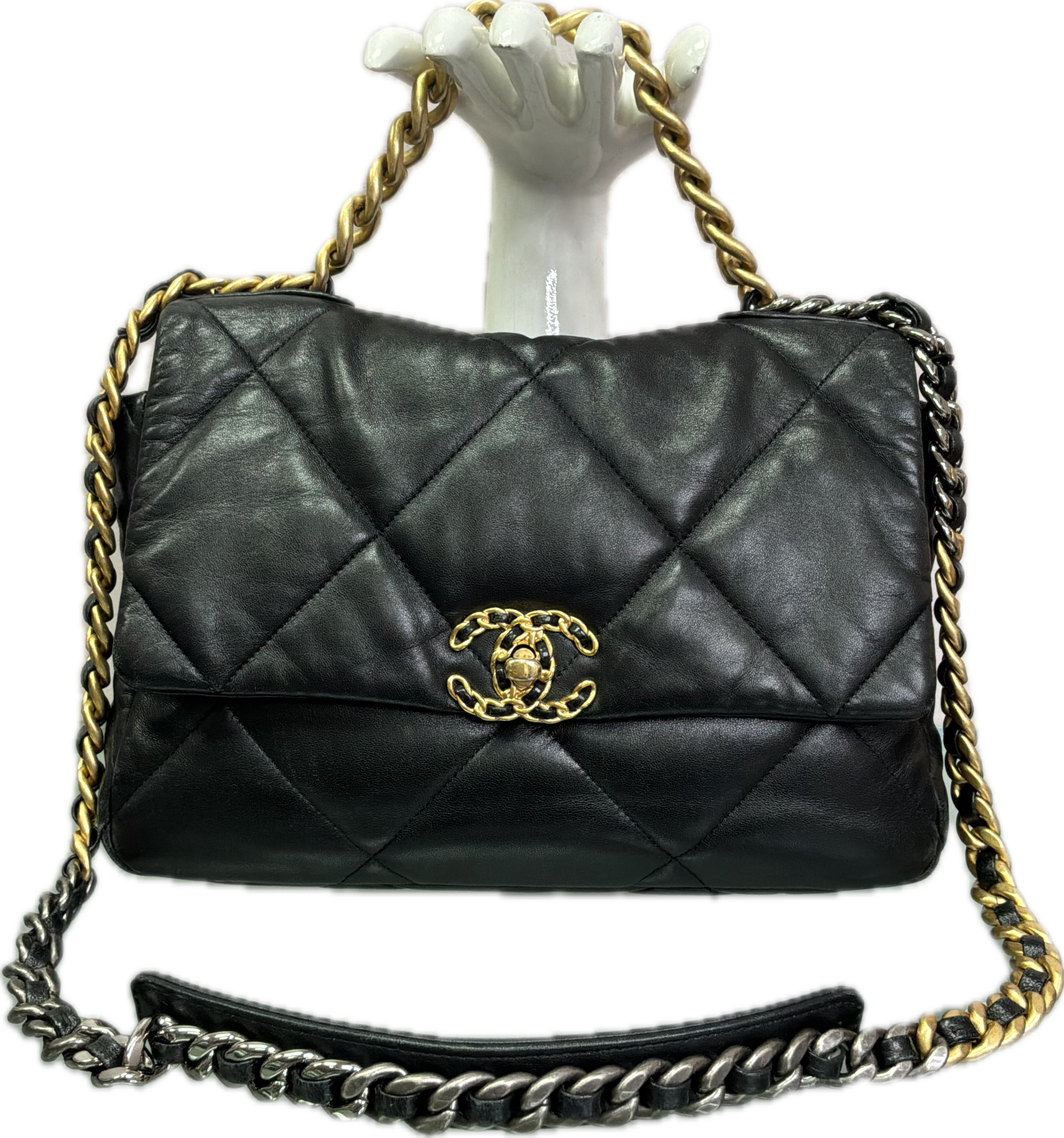 Chanel 19 Large Black Lambskin Flap Bag - Image 8