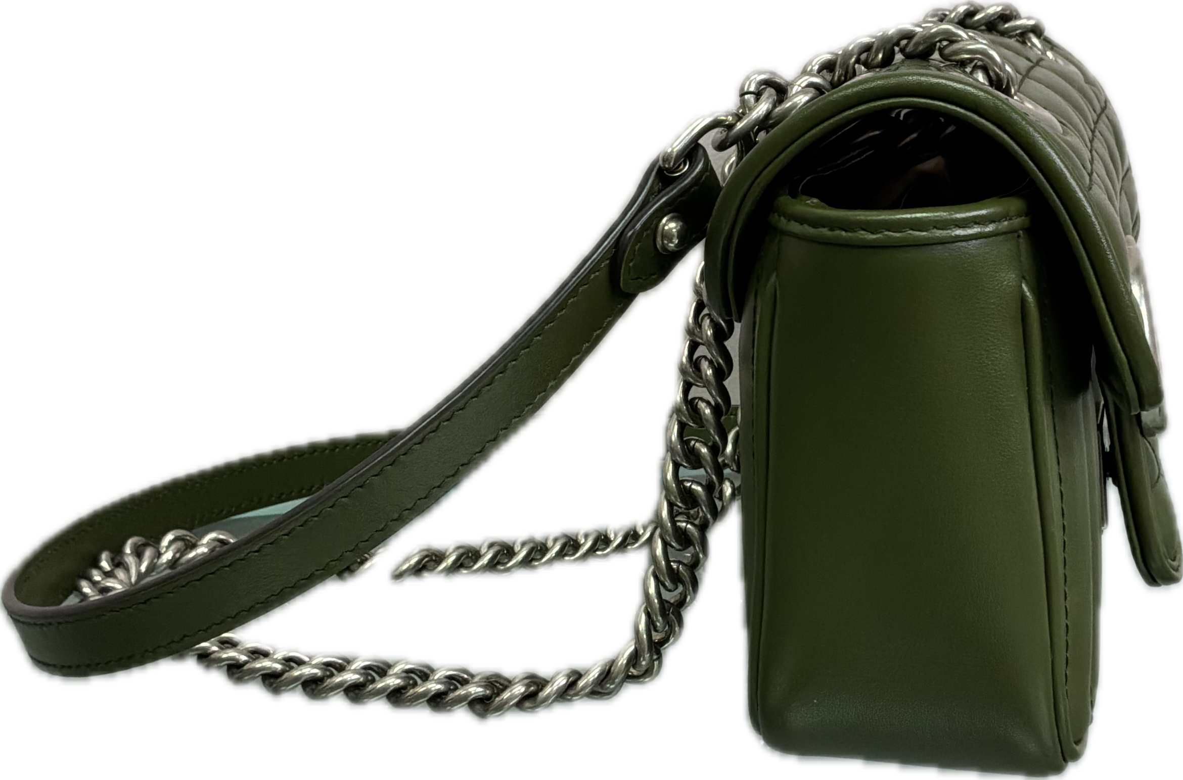 Gucci Small Marmont Olive Green Leather Crossbody Bag - Image 4