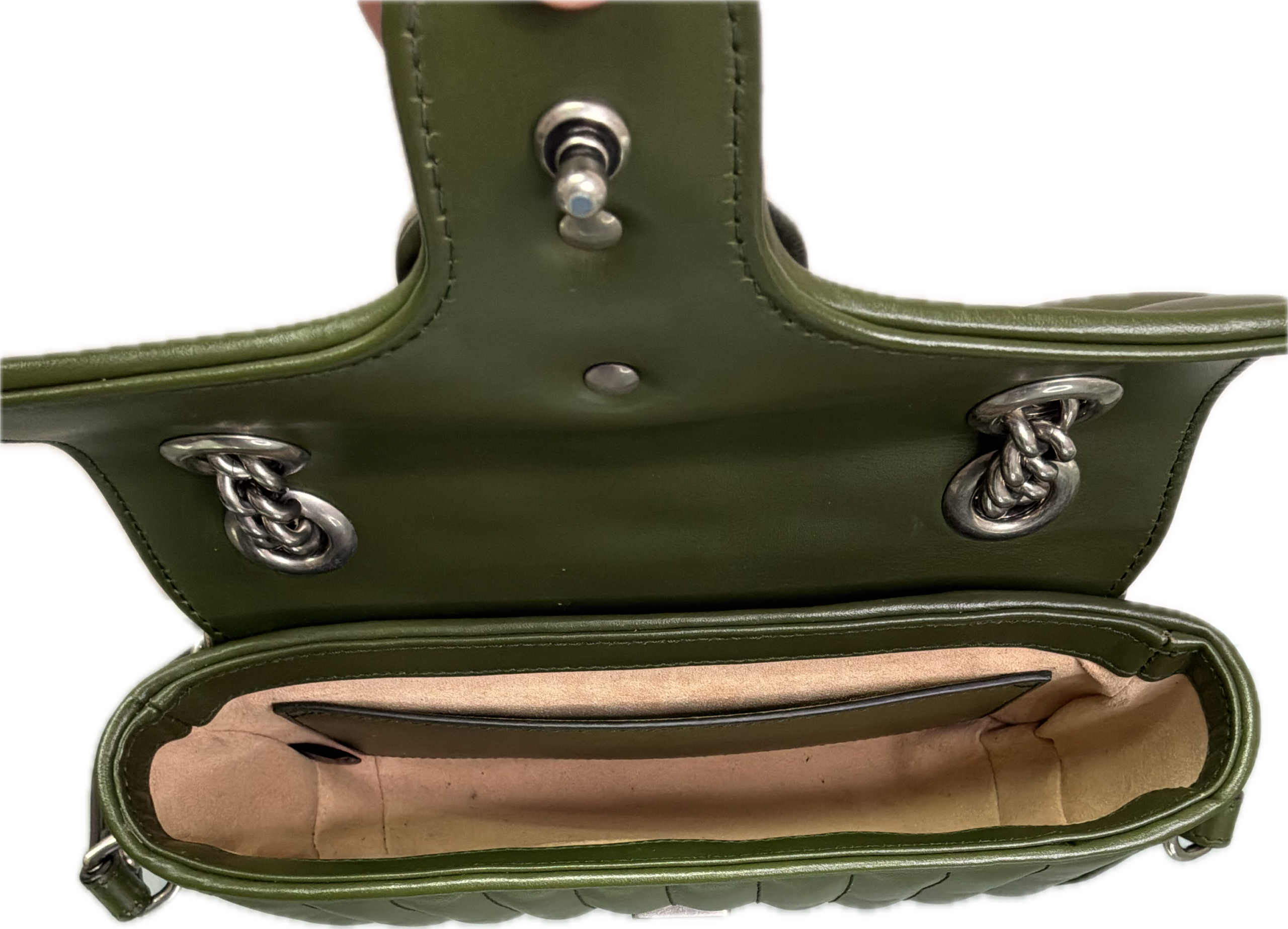 Gucci Small Marmont Olive Green Leather Crossbody Bag - Image 5