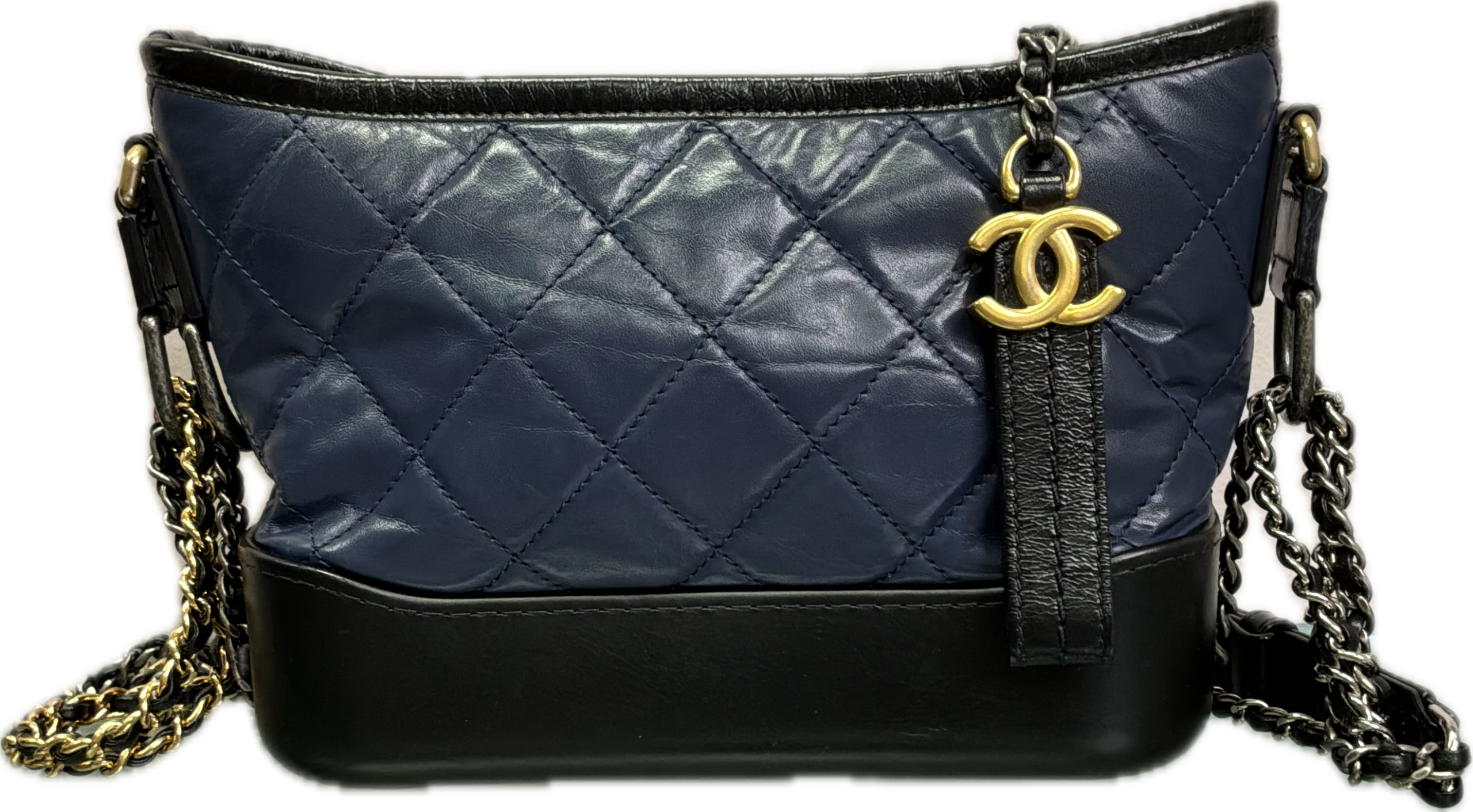 Chanel Gabrielle Small Navy Blue Quilted Chain Crossbody Bag