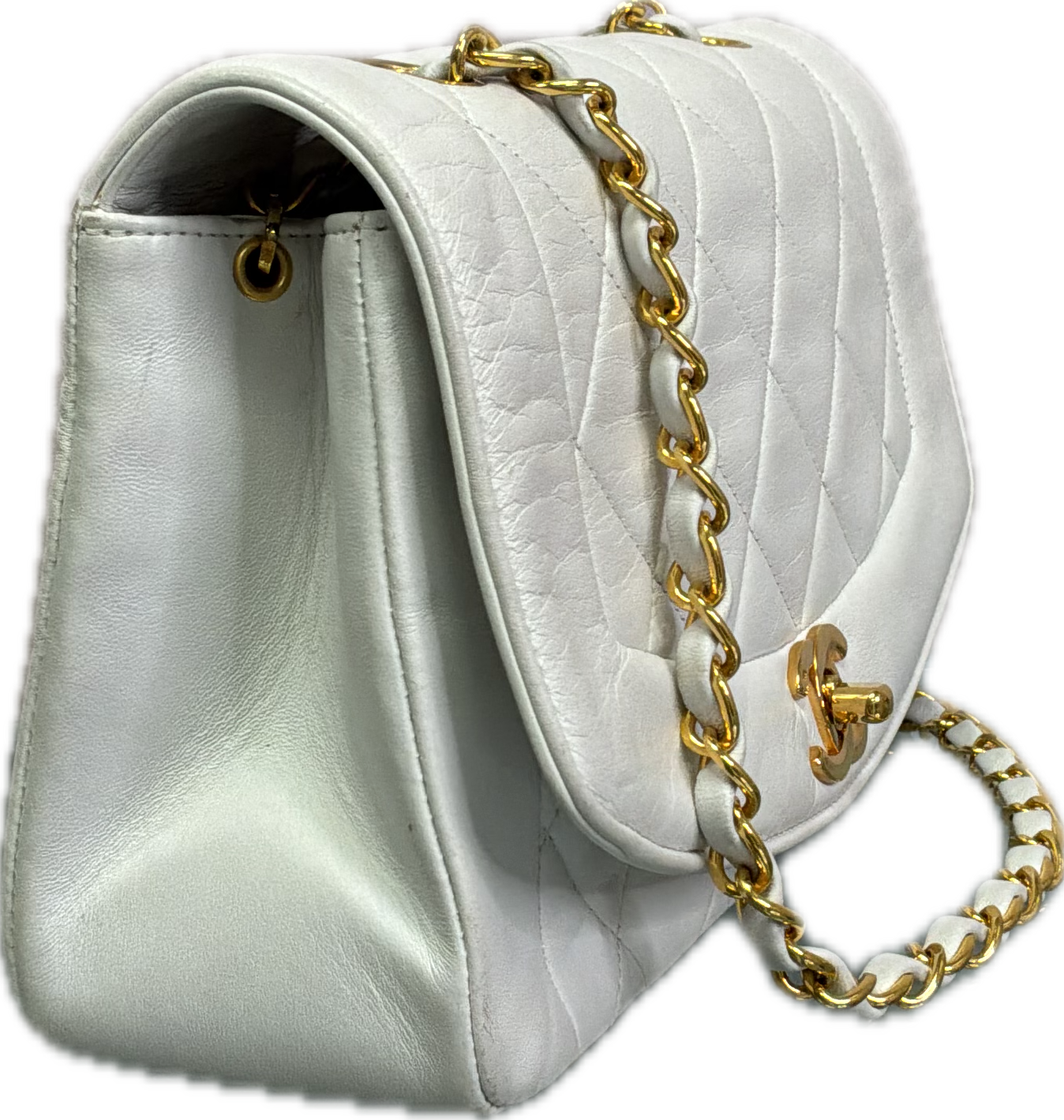 Chanel Vintage Diana Style White Quilted Calfskin Flap Shoulder Bag - Image 4