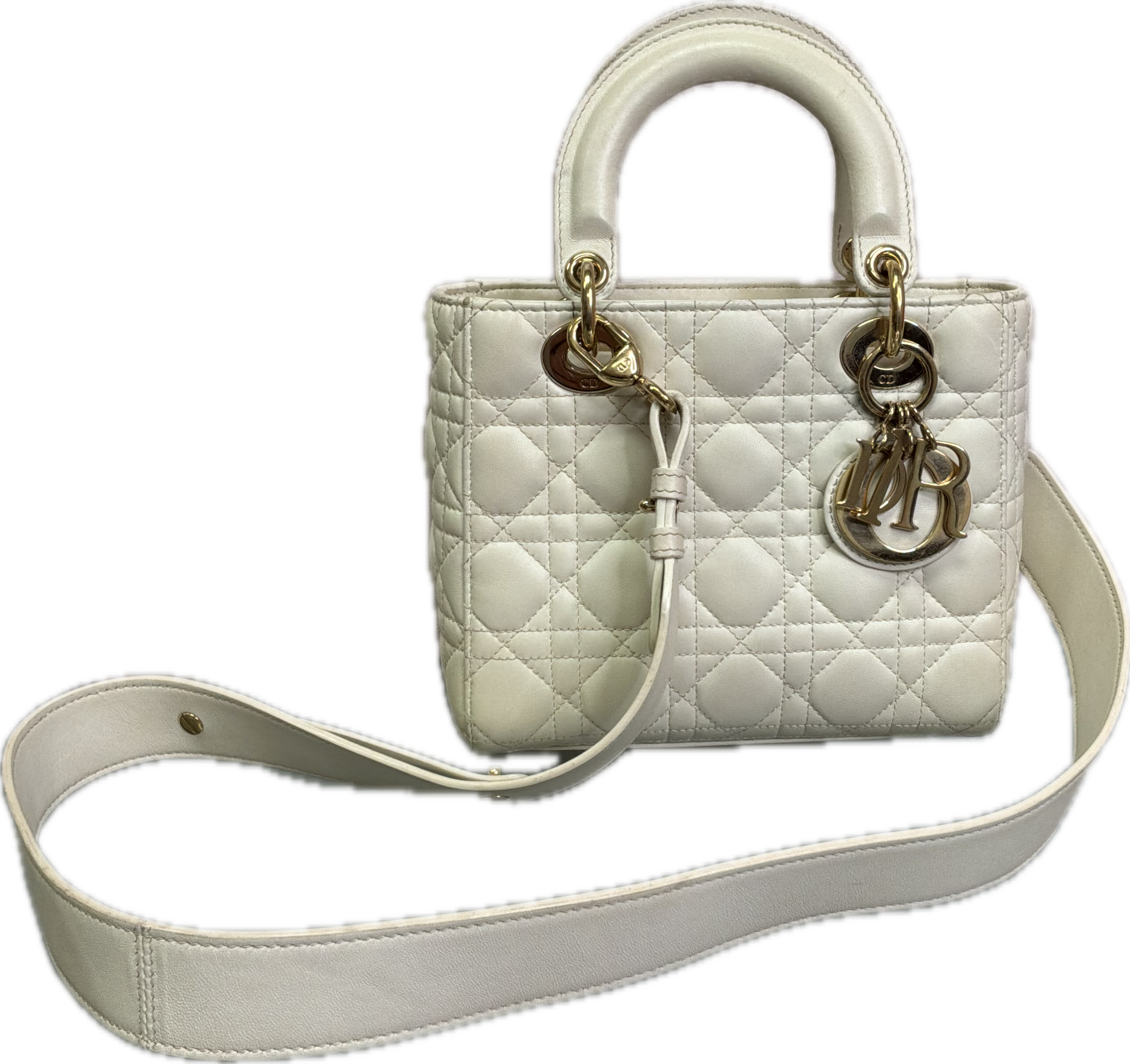 Christian Dior Small Lady Dior White Cannage Lambskin Bag with Strap - Image 4