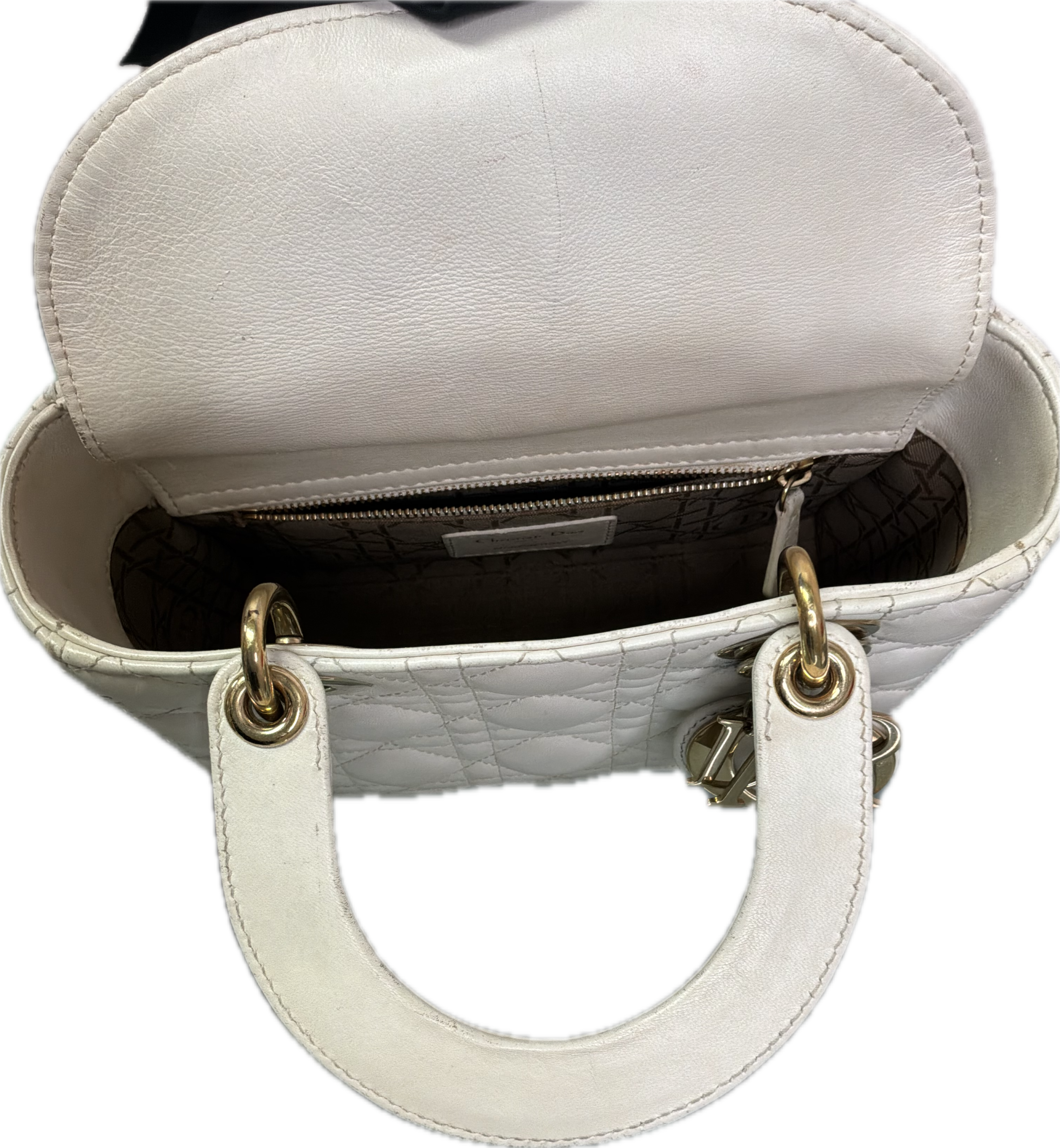 Christian Dior Small Lady Dior White Cannage Lambskin Bag with Strap - Image 6