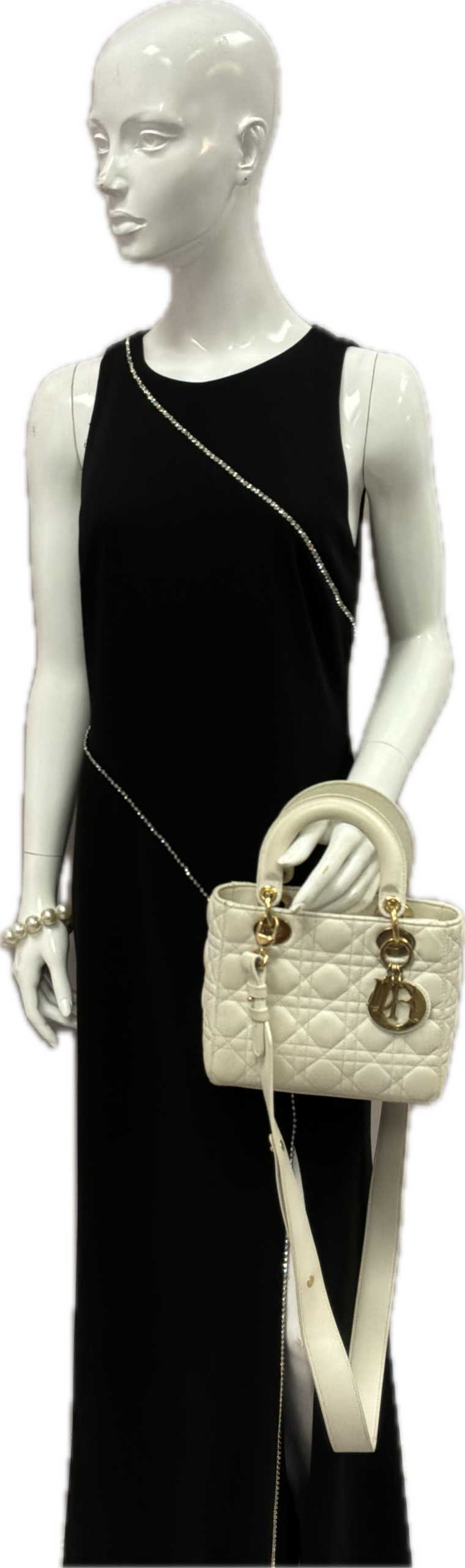 Christian Dior Small Lady Dior White Cannage Lambskin Bag with Strap - Image 7