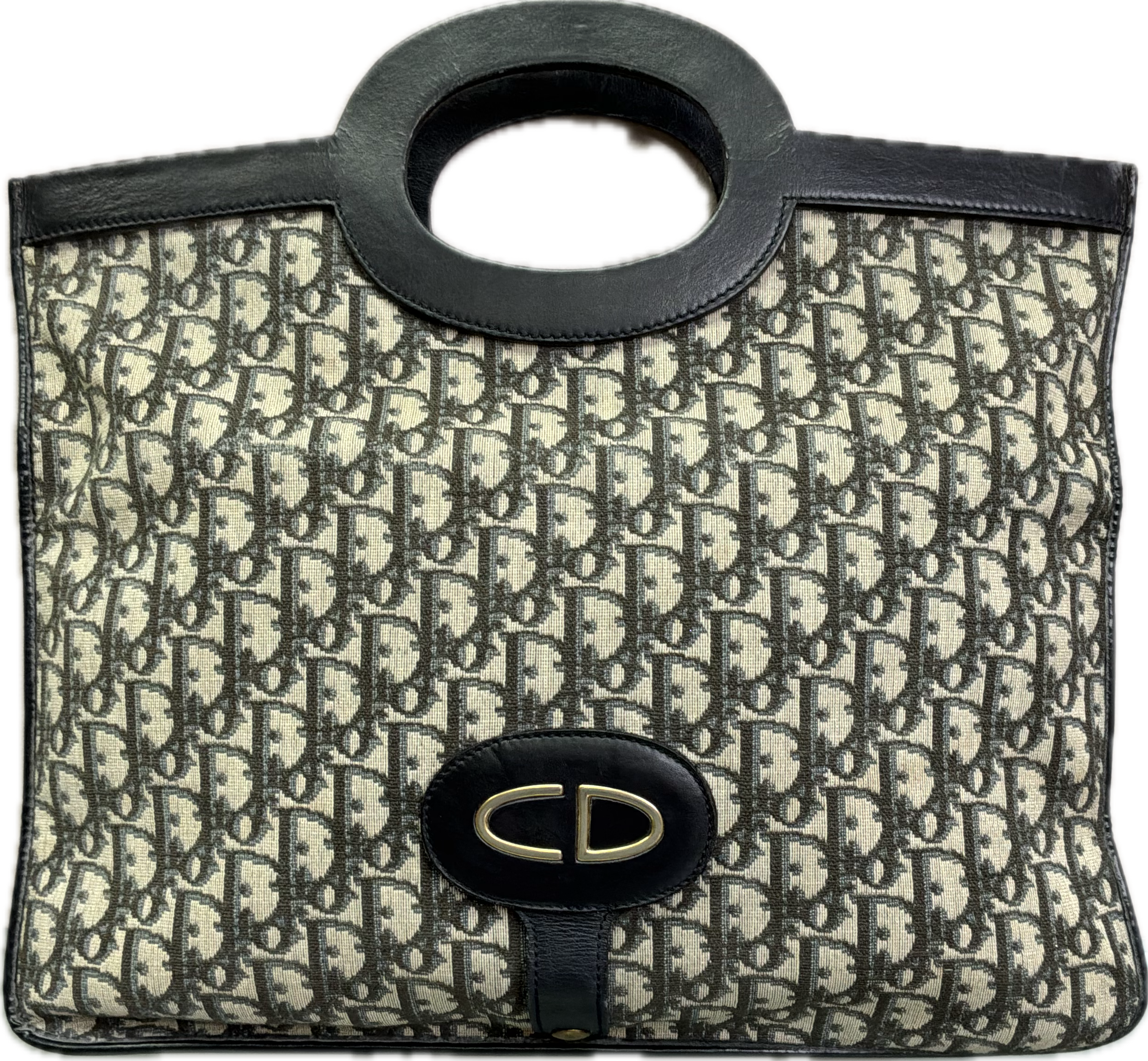 Christian Dior Vintage Monogram Embroidered Fold-Over Clutch with Top Handle