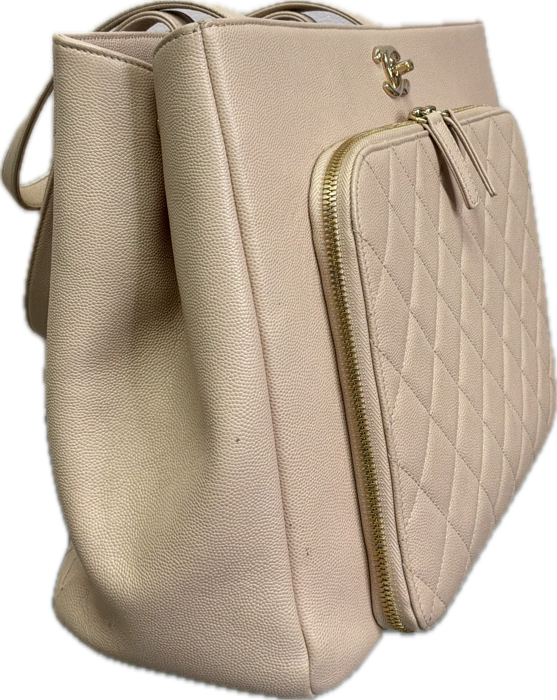 Chanel Large Affinity Beige Caviar Leather Tote Bag - Image 3
