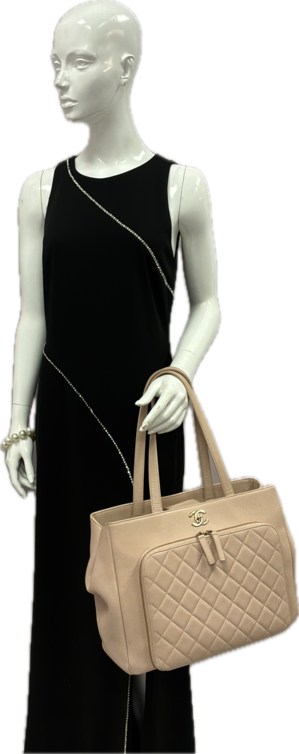 Chanel Large Affinity Beige Caviar Leather Tote Bag - Image 7