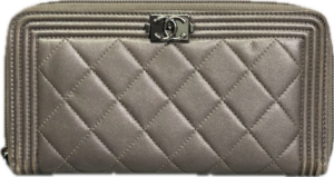 Chanel Boy Grey Quilted Lambskin Zip Around Wallet