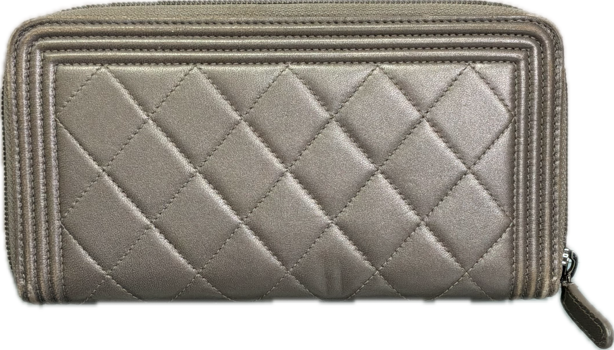 Chanel Boy Grey Quilted Lambskin Zip Around Wallet - Image 2