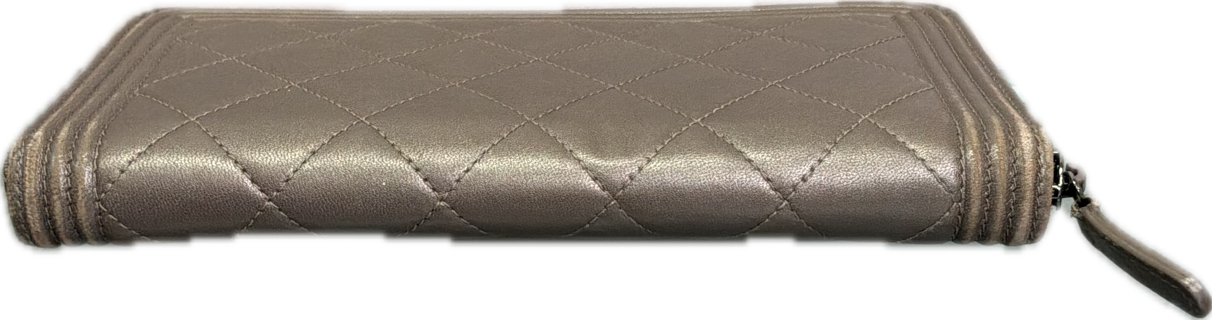 Chanel Boy Grey Quilted Lambskin Zip Around Wallet - Image 3