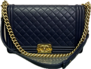 Chanel Boy Large Navy Quilted Lambskin Shoulder Bag