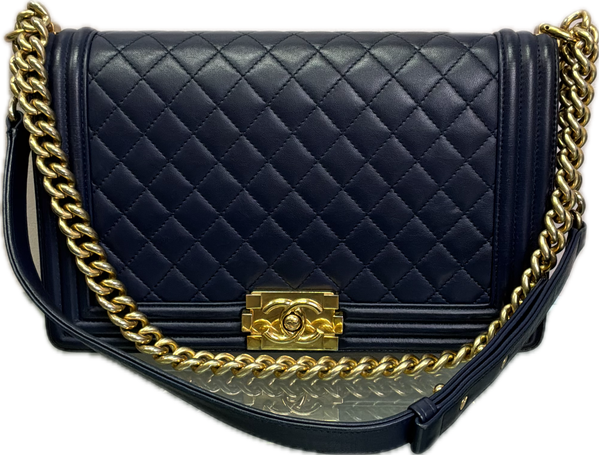 Chanel Boy Large Navy Quilted Lambskin Shoulder Bag