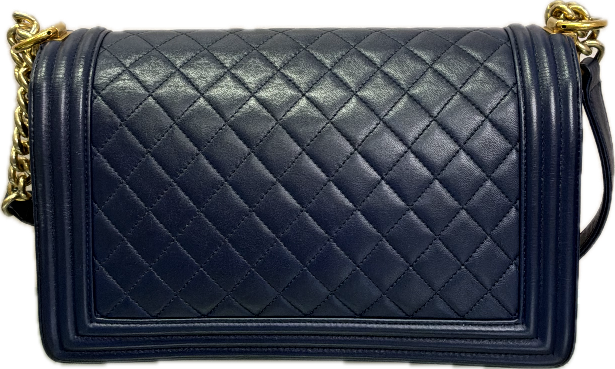 Chanel Boy Large Navy Quilted Lambskin Shoulder Bag - Image 2