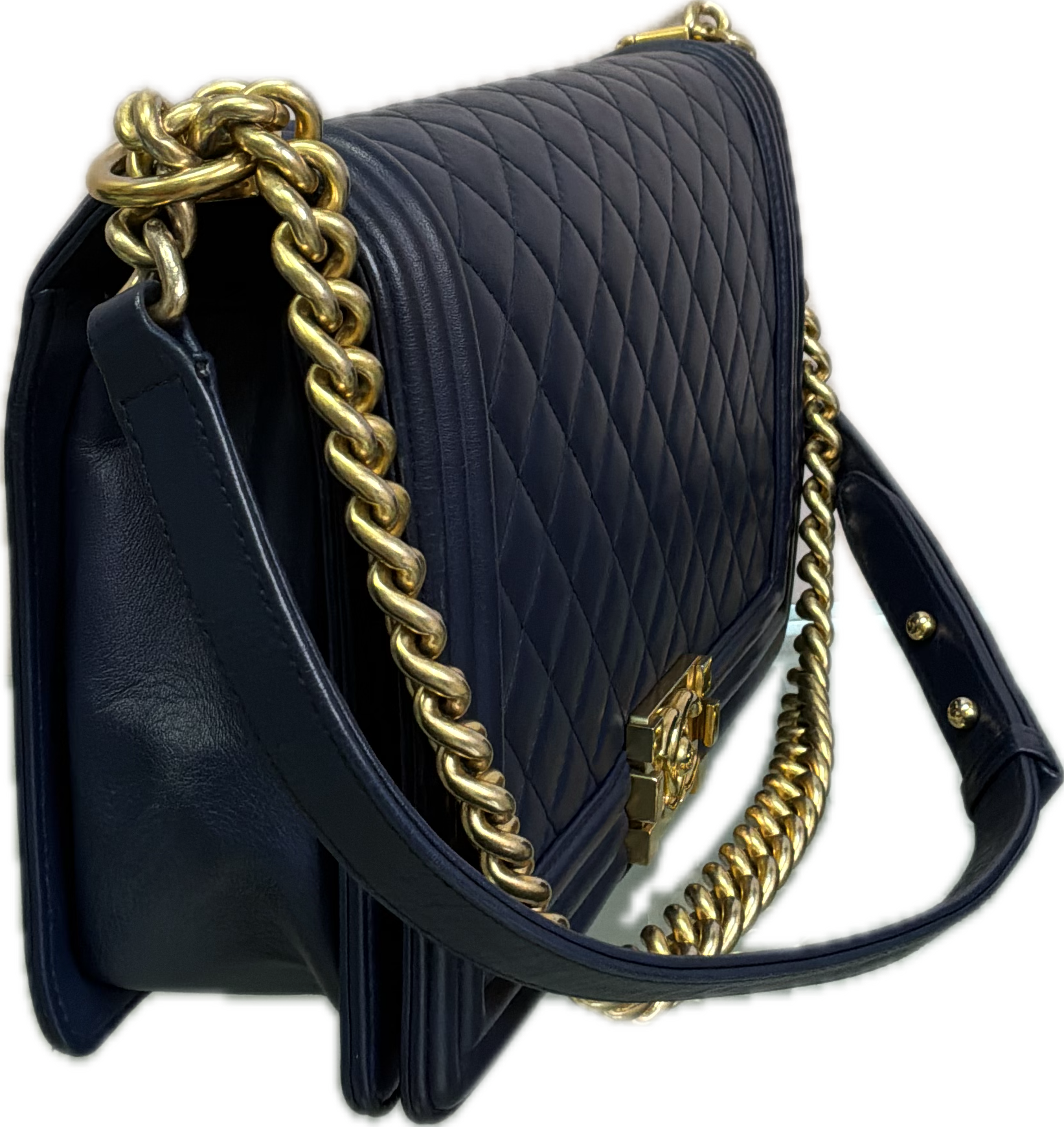 Chanel Boy Large Navy Quilted Lambskin Shoulder Bag - Image 3