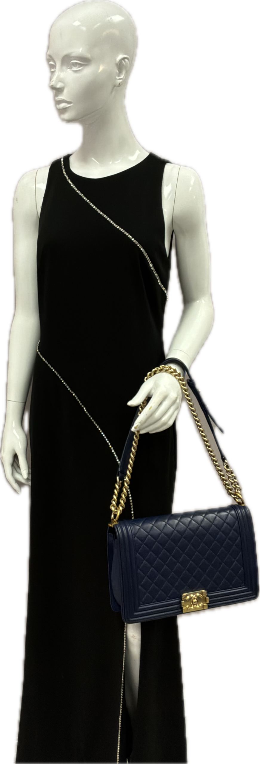 Chanel Boy Large Navy Quilted Lambskin Shoulder Bag - Image 7