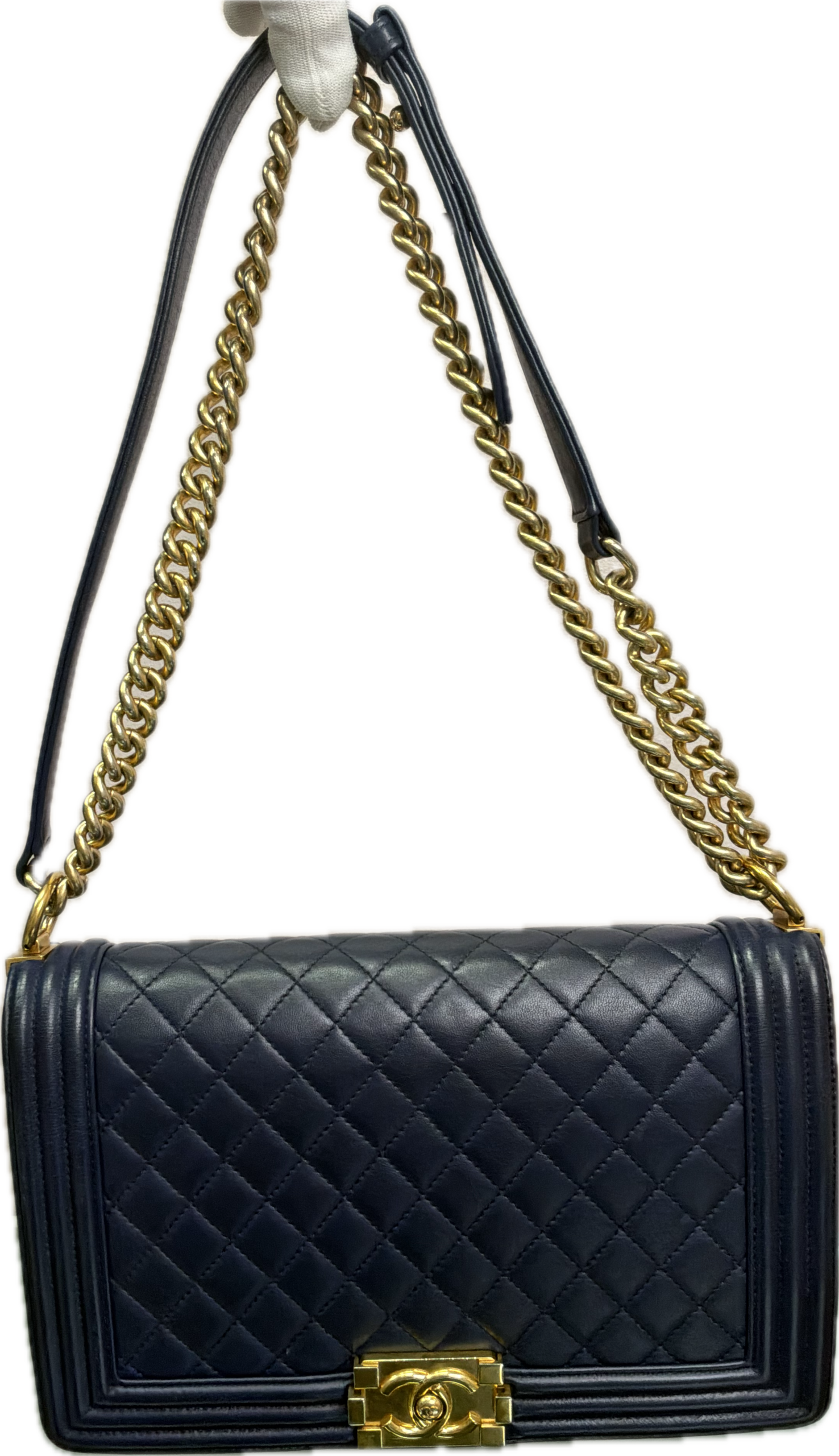 Chanel Boy Large Navy Quilted Lambskin Shoulder Bag - Image 6