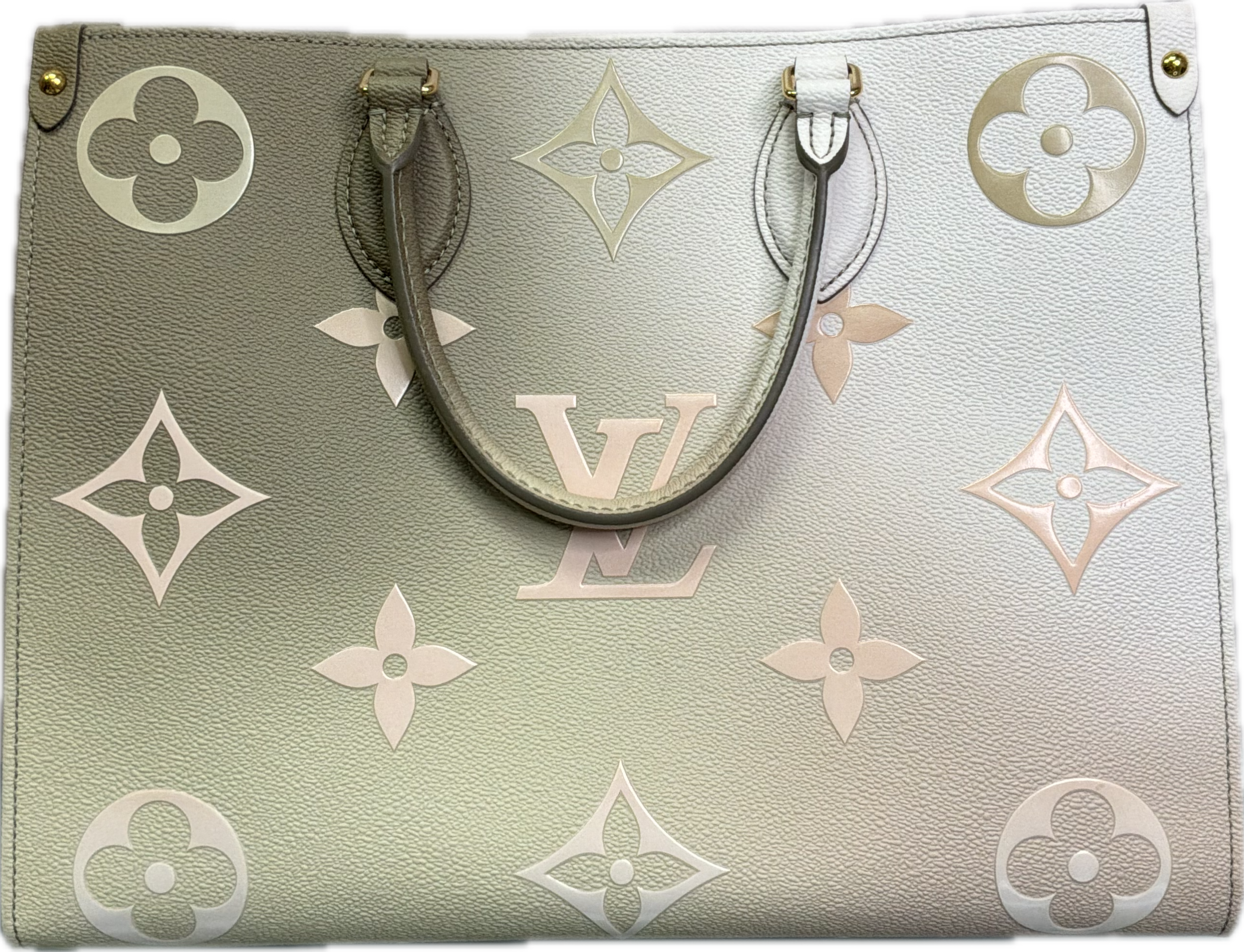 Louis Vuitton OnTheGo MM Khaki & White Monogram Tote Bag - Image 2