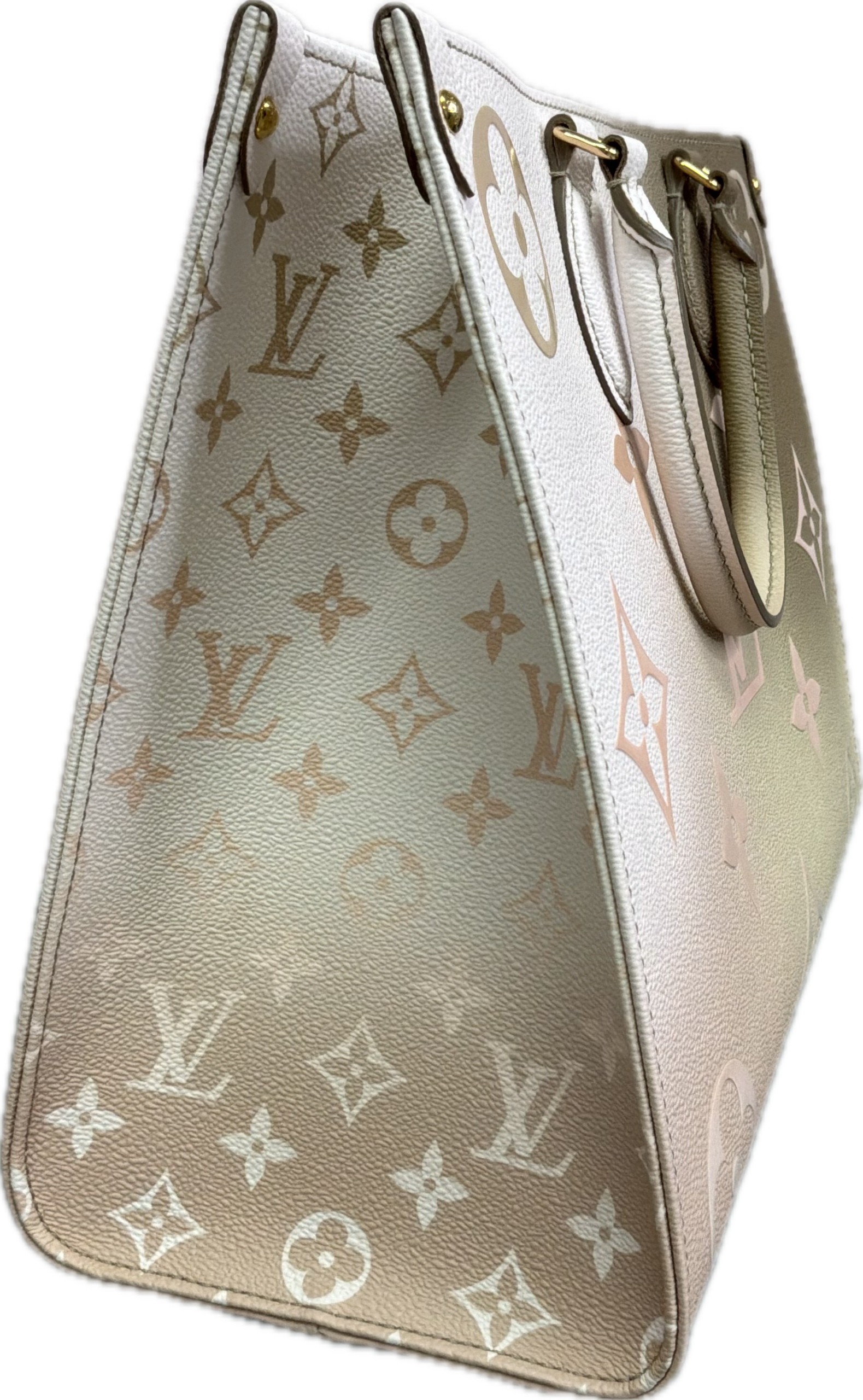 Louis Vuitton OnTheGo MM Khaki & White Monogram Tote Bag - Image 3