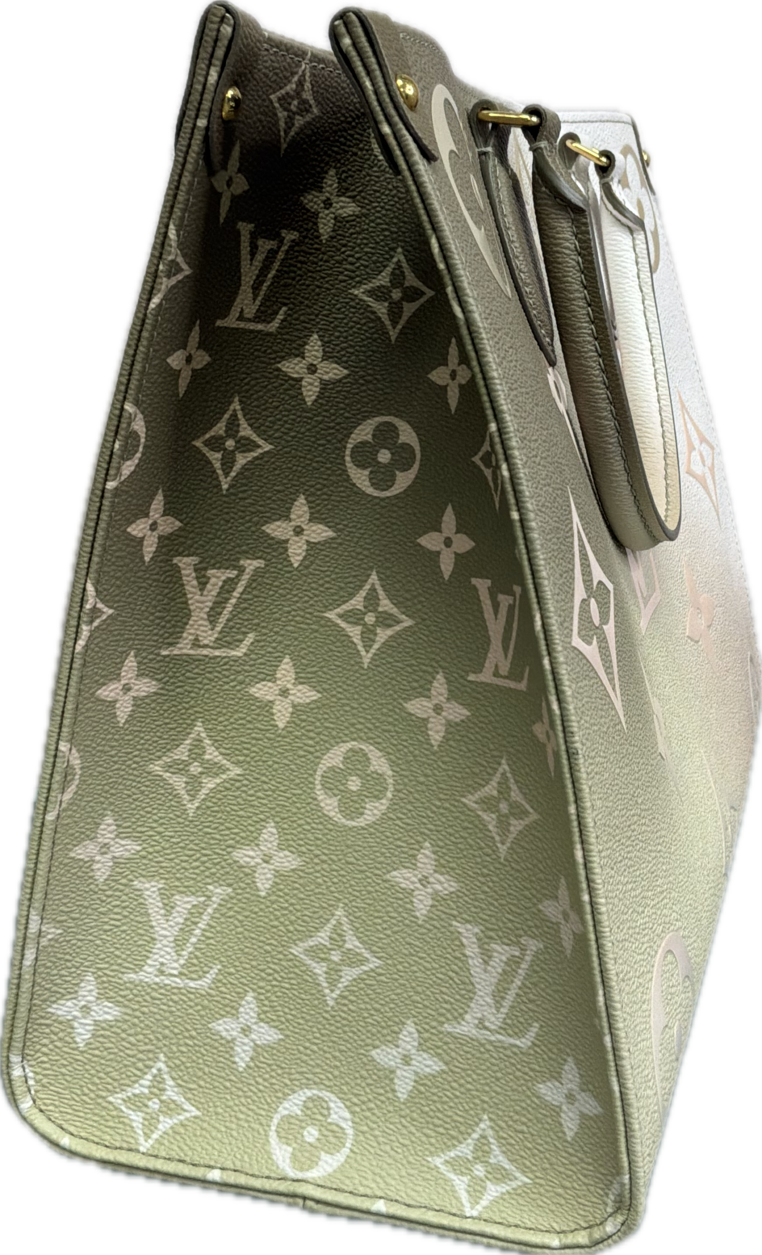 Louis Vuitton OnTheGo MM Khaki & White Monogram Tote Bag - Image 4