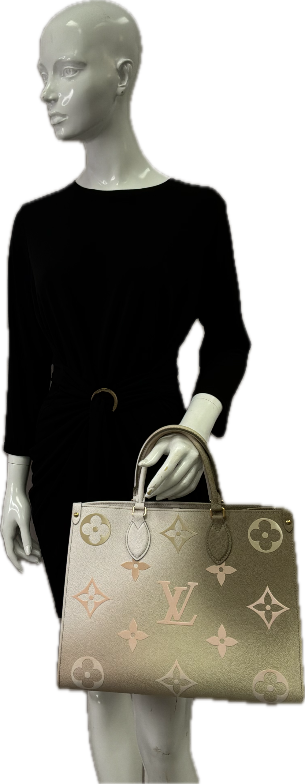 Louis Vuitton OnTheGo MM Khaki & White Monogram Tote Bag - Image 10