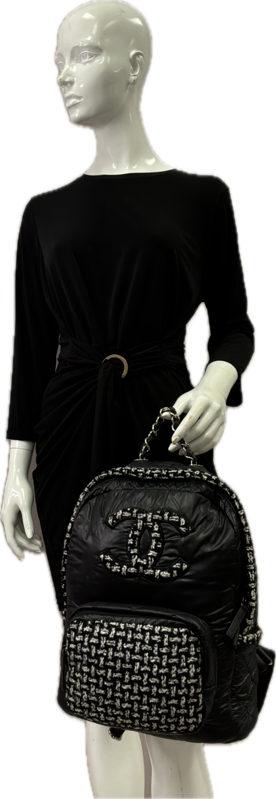 Chanel Tweed & Leather Black Backpack - Image 6