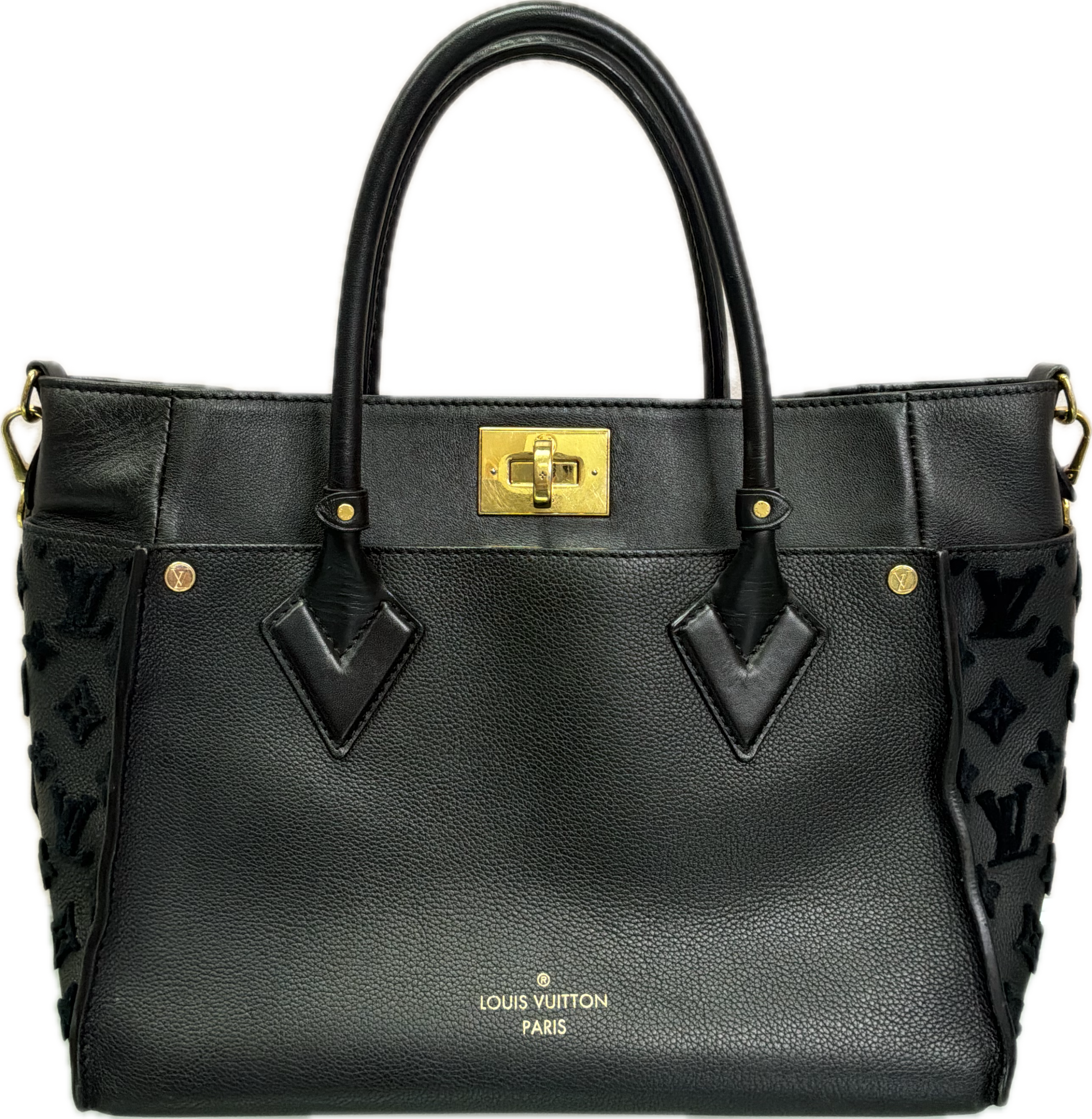Louis Vuitton On My Side MM Black Leather Tote Bag
