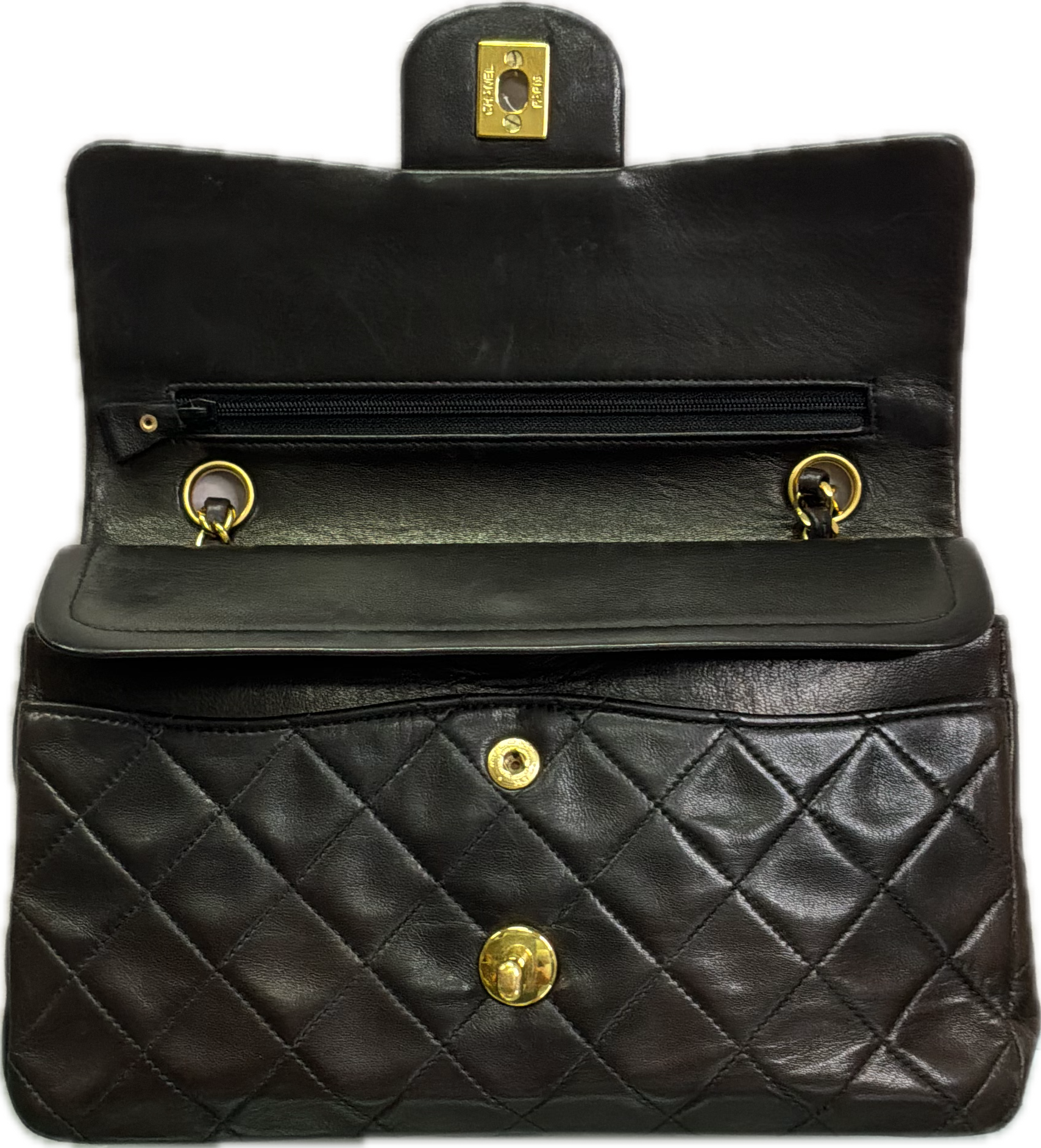 Chanel Small Classic Lambskin Flap Handbag – Black – Vintage - Image 4