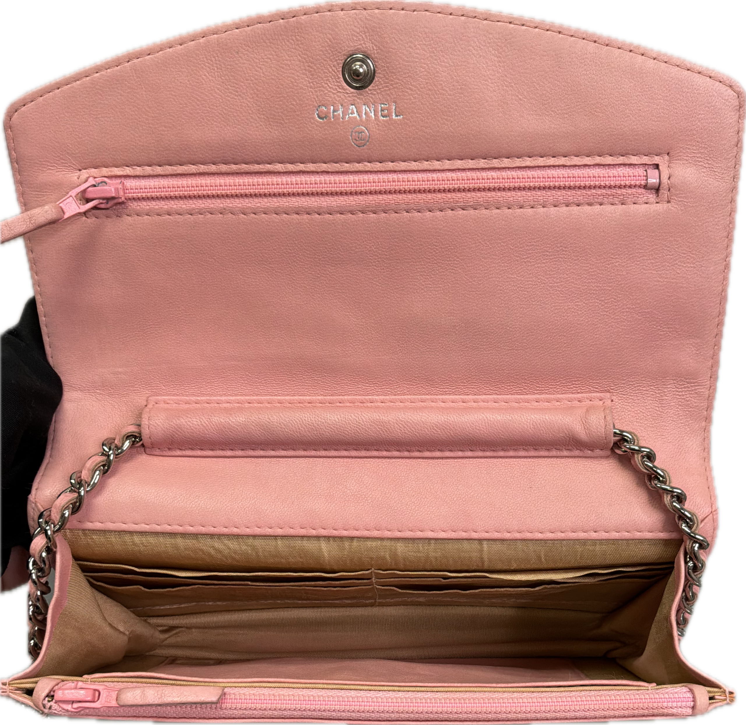 Chanel Pink Caviar Leather Wallet on Chain WOC Crossbody Bag - Image 6
