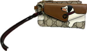 Gucci Dachshund Dog GG Supreme Double Lanyard Pouches