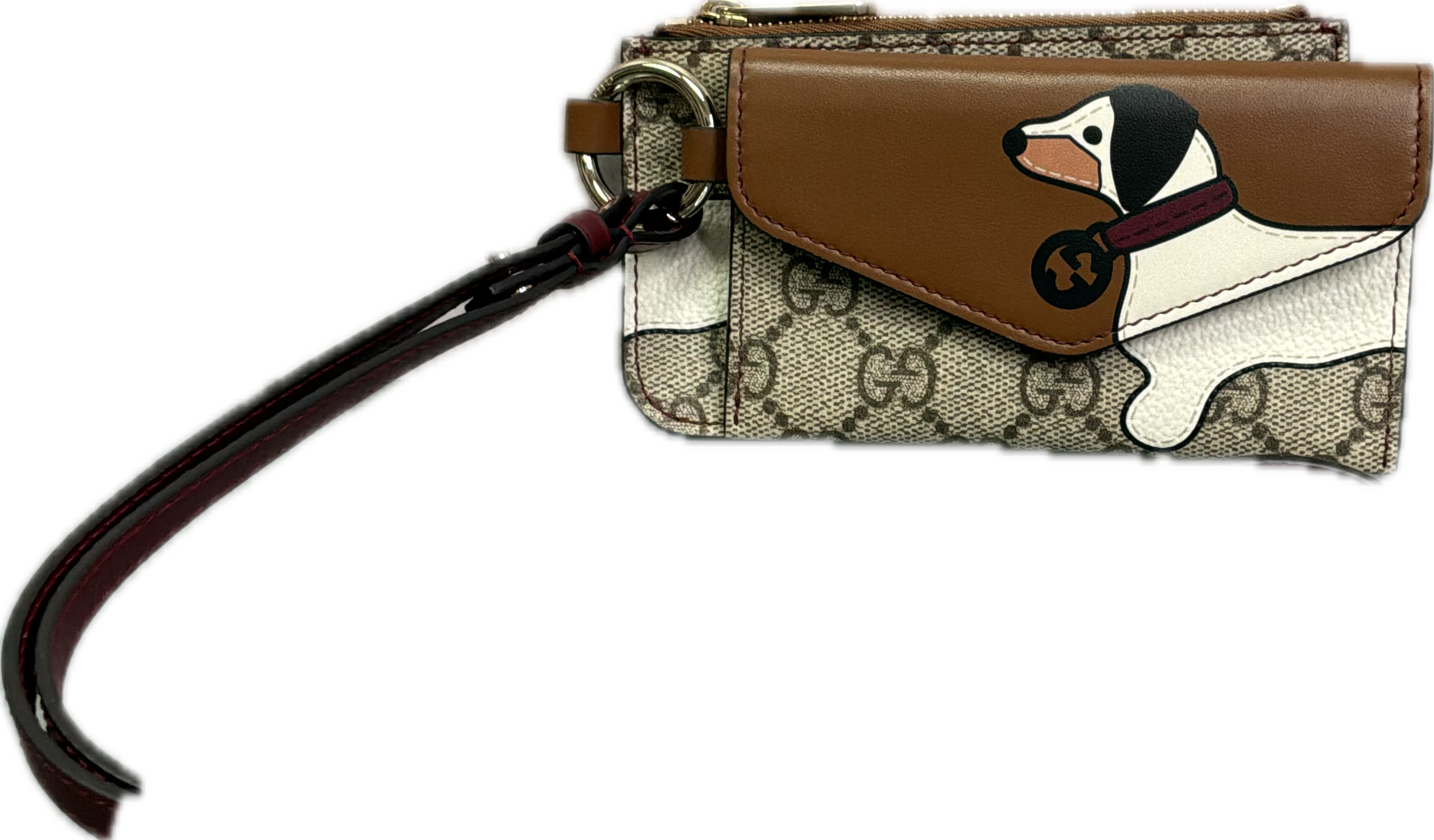 Gucci Dachshund Dog GG Supreme Double Lanyard Pouches