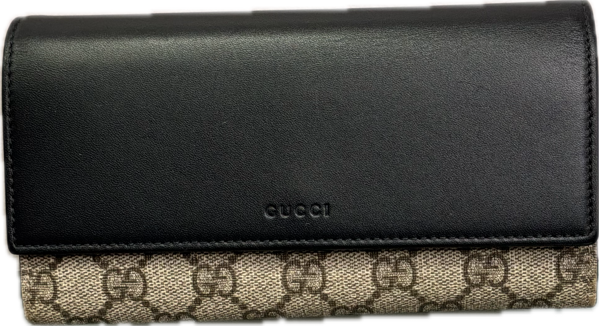 Gucci GG Supreme Monogram Black Leather Continental Wallet