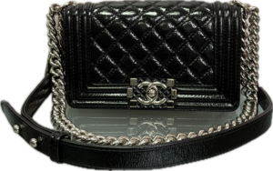 Chanel Boy Mini Black Glossy Leather Crossbody Bag