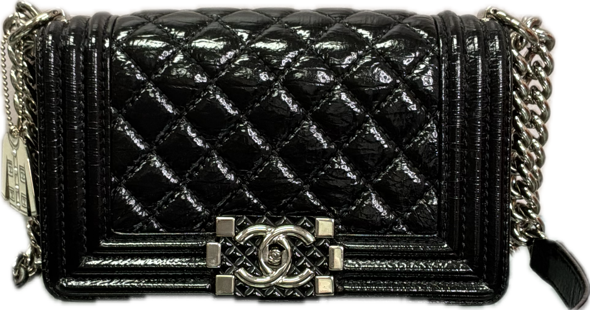 Chanel Boy Mini Black Glossy Leather Crossbody Bag - Image 3