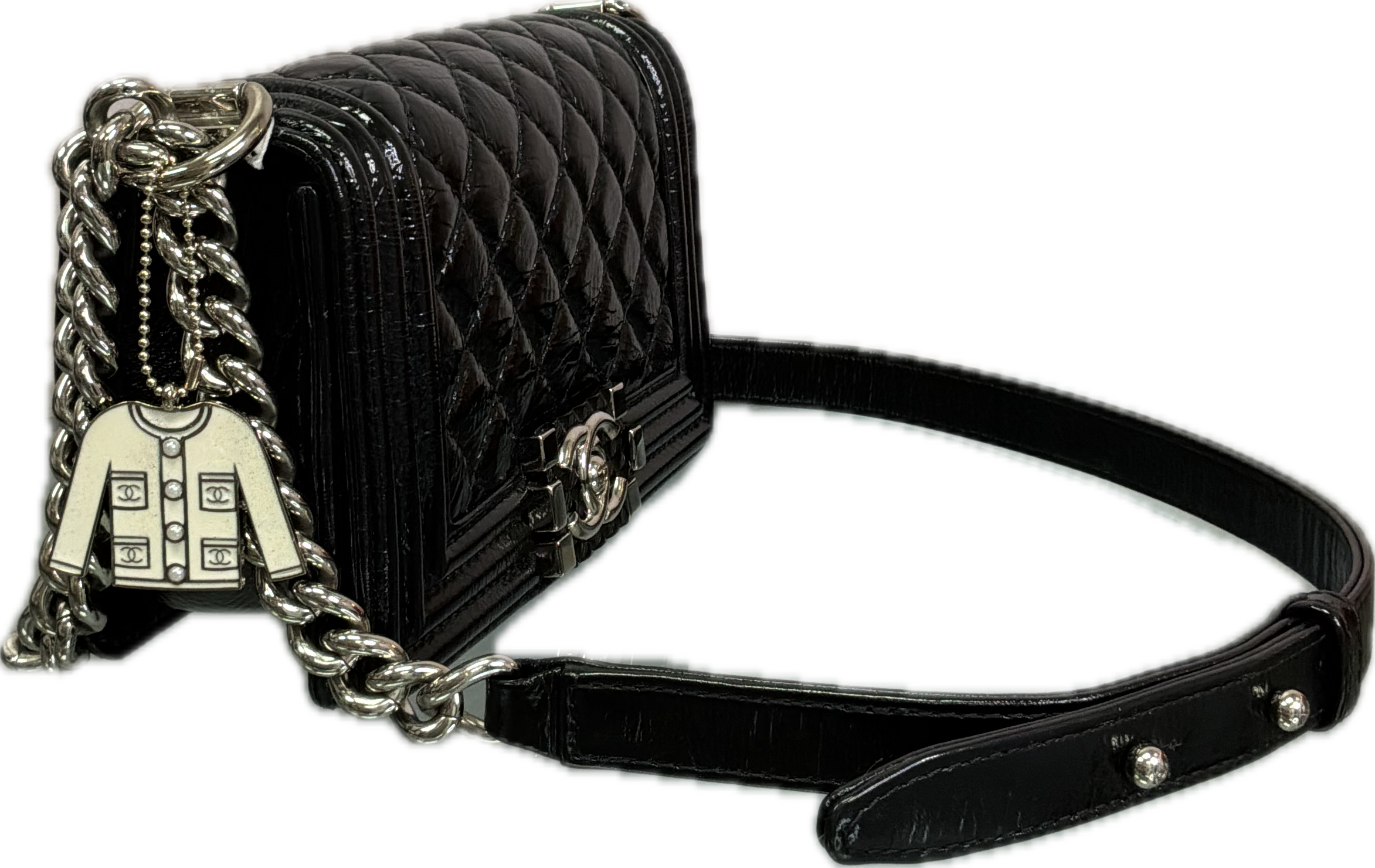 Chanel Boy Mini Black Glossy Leather Crossbody Bag - Image 5