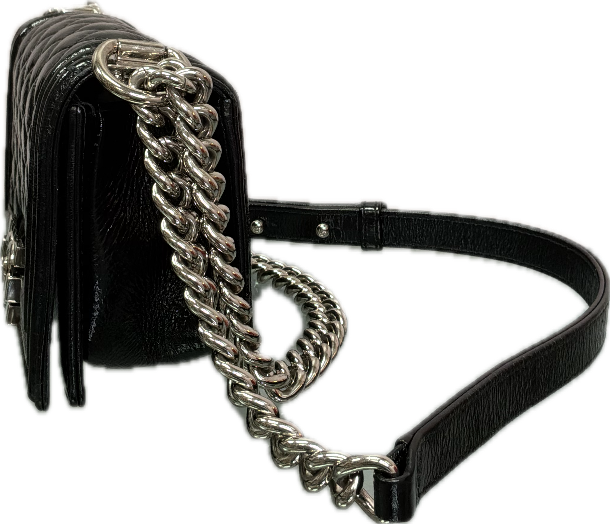 Chanel Boy Mini Black Glossy Leather Crossbody Bag - Image 8