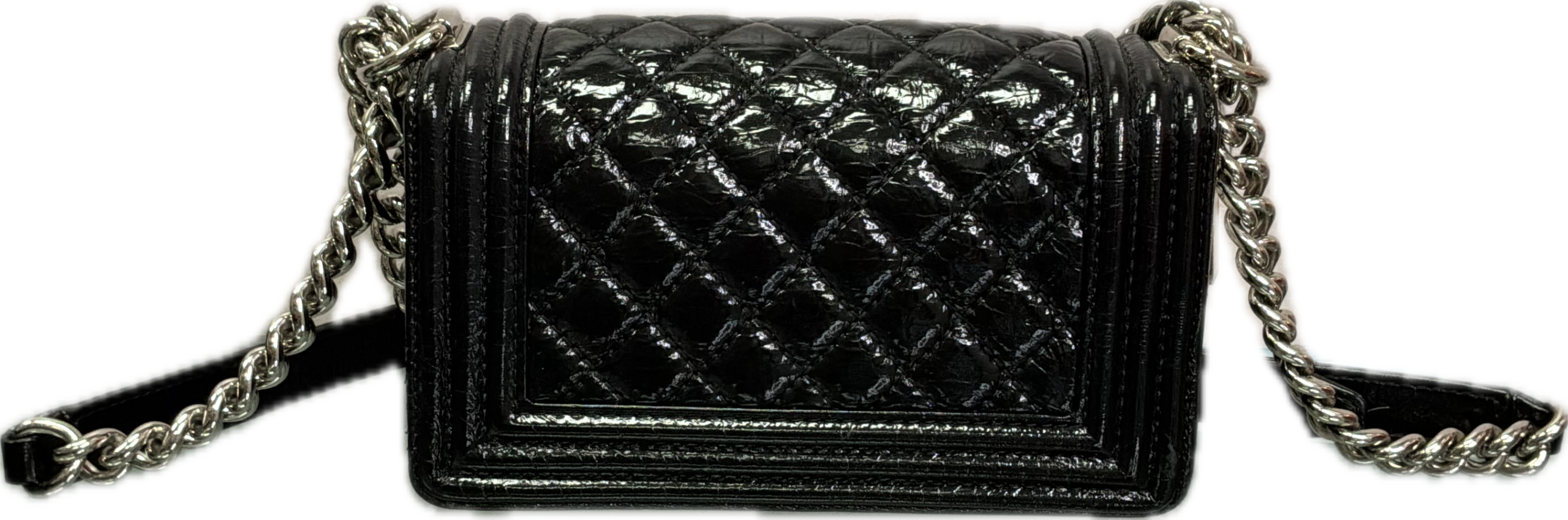 Chanel Boy Mini Black Glossy Leather Crossbody Bag - Image 2