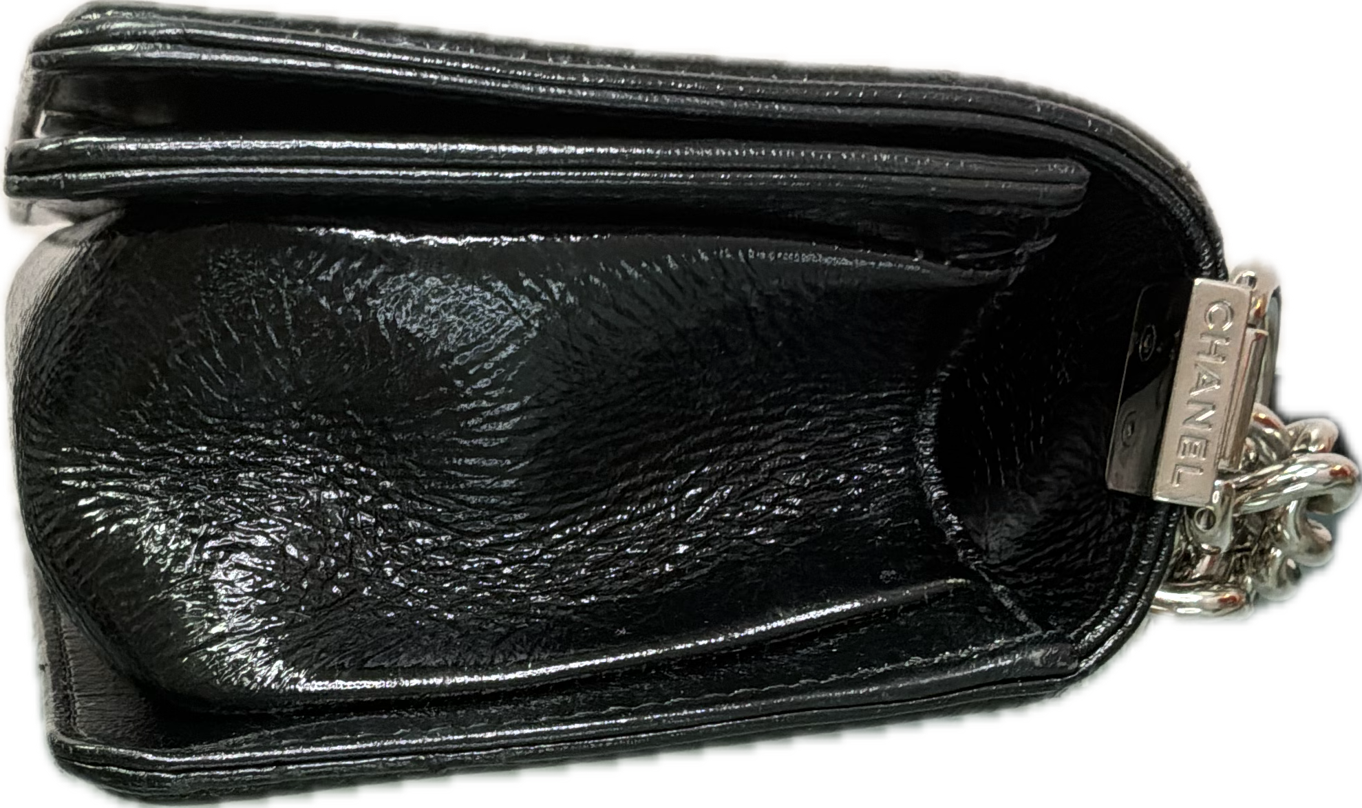 Chanel Boy Mini Black Glossy Leather Crossbody Bag - Image 7
