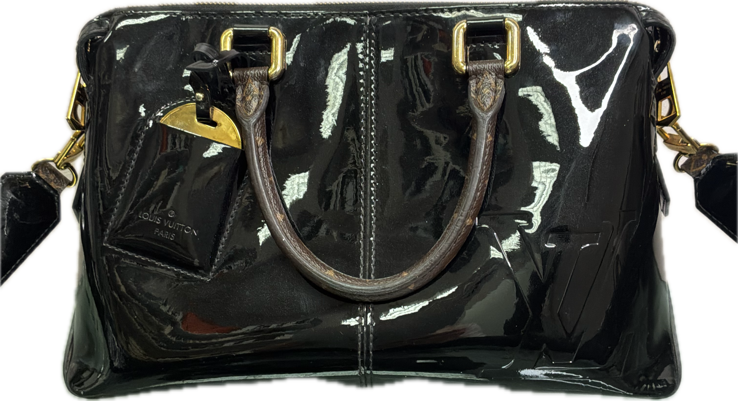 Louis Vuitton Miroir Black Vernis Patent Leather 2-Way Handbag