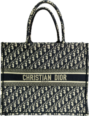 Christian Dior Large Book Tote Navy Blue Oblique Embroidered Canvas
