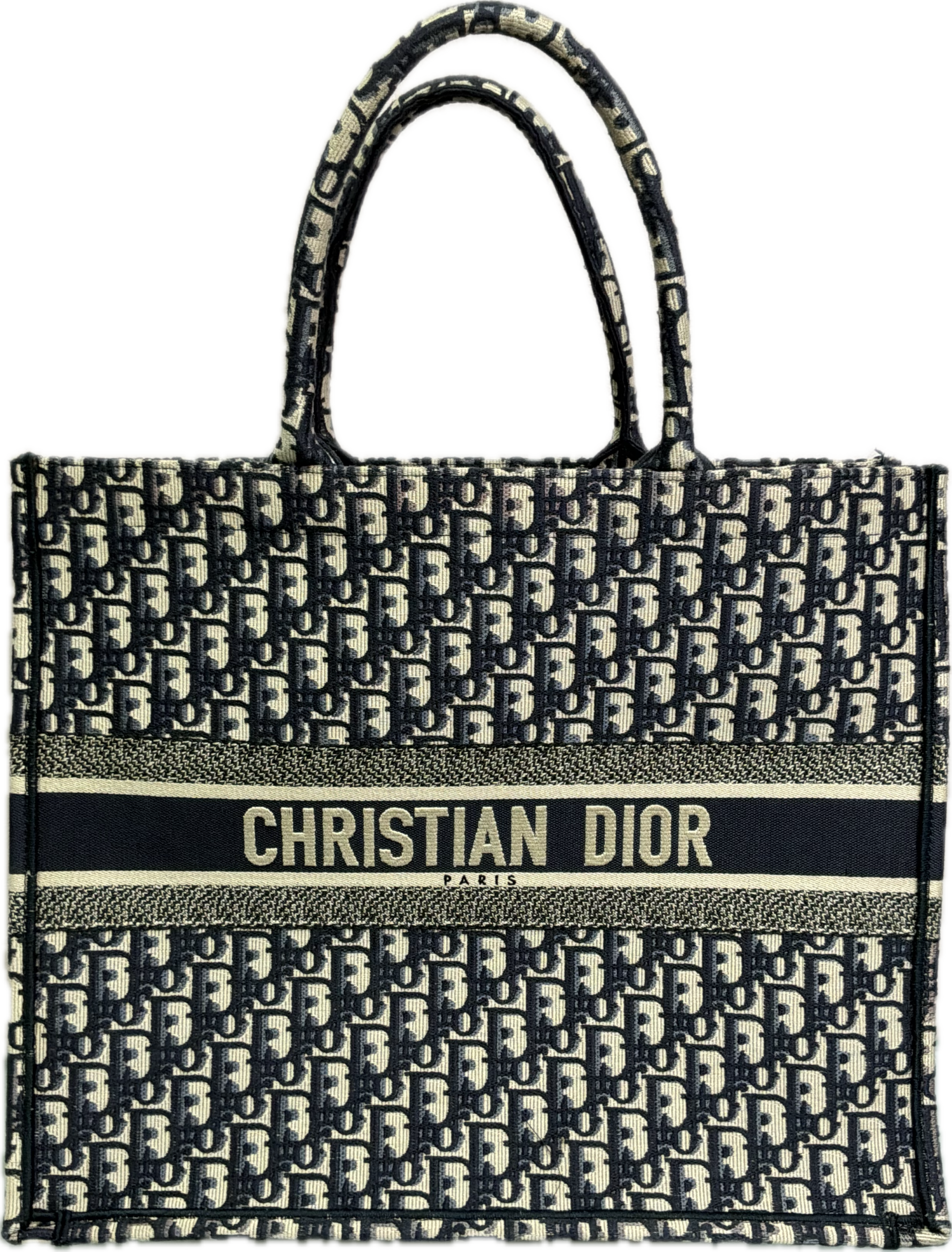 Christian Dior Large Book Tote Navy Blue Oblique Embroidered Canvas