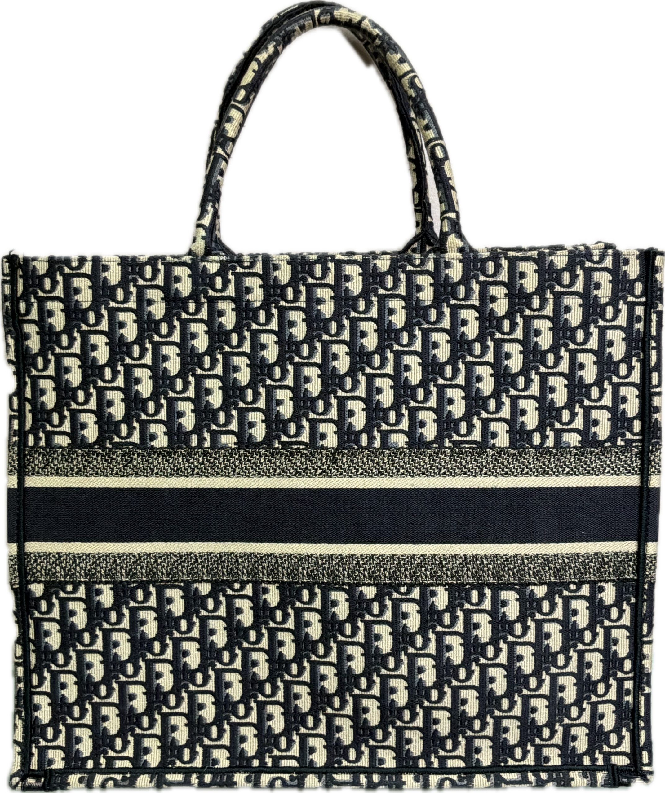 Christian Dior Large Book Tote Navy Blue Oblique Embroidered Canvas - Image 2
