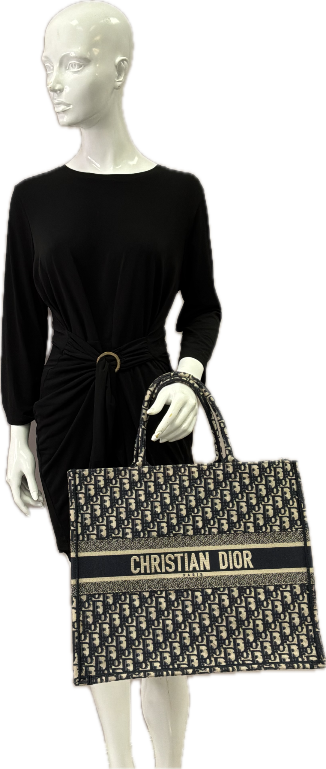 Christian Dior Large Book Tote Navy Blue Oblique Embroidered Canvas - Image 5