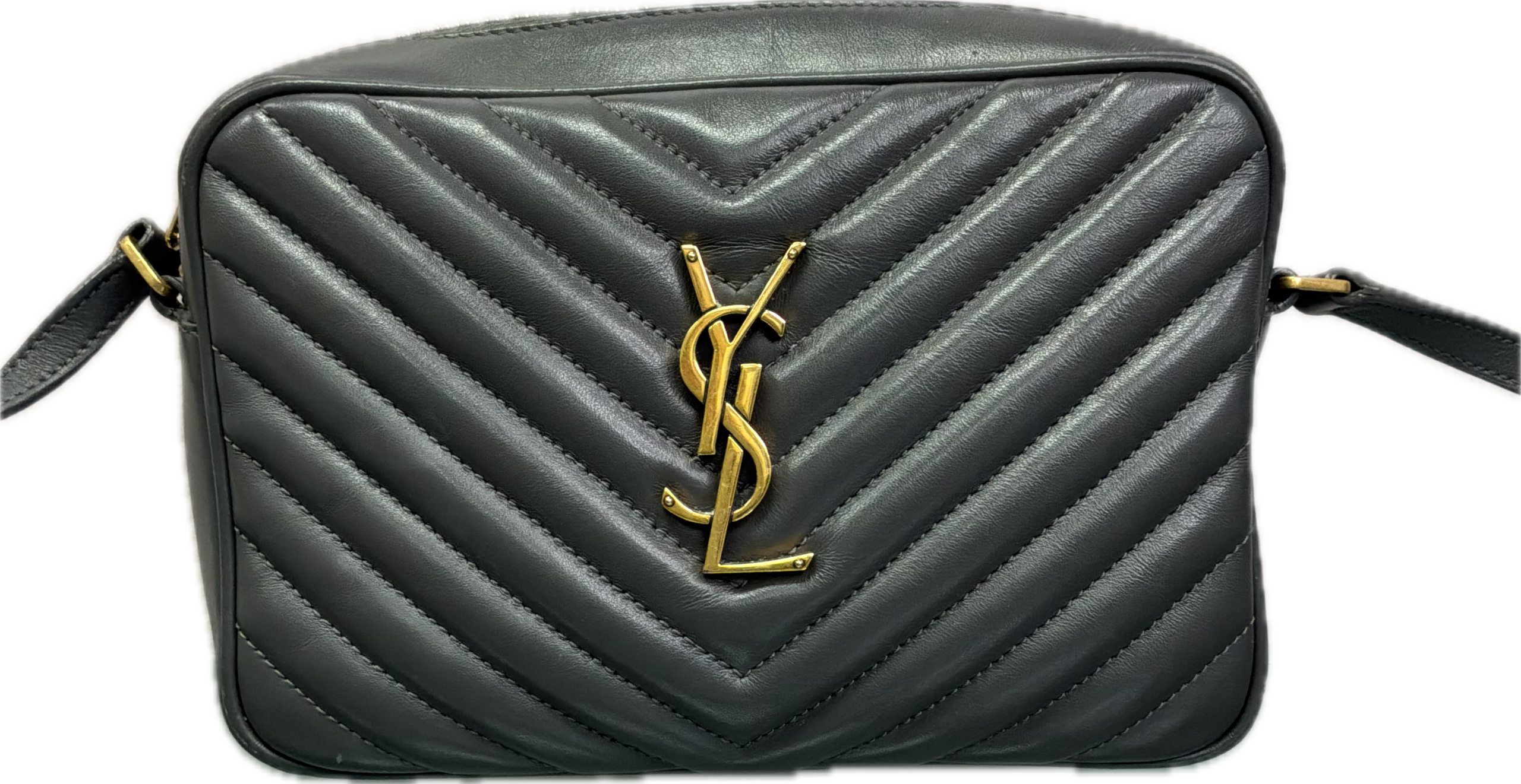 Saint Laurent Lou Camera Bag Gray Chevron Quilted Leather with Tassel